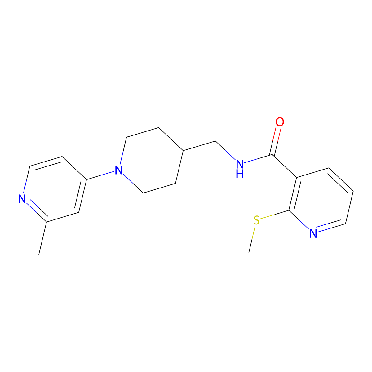 N-{[1-(2-methylpyridin-4-yl)piperidin-4-yl]methyl}-2-(methylsulfanyl)pyridine-3-carboxamide molecular structure, CAS 2415456-16-3