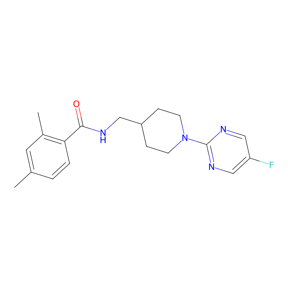 N-{[1-(5-fluoropyrimidin-2-yl)piperidin-4-yl]methyl}-2,4-dimethylbenzamide molecular structure, CAS 2415456-19-6
