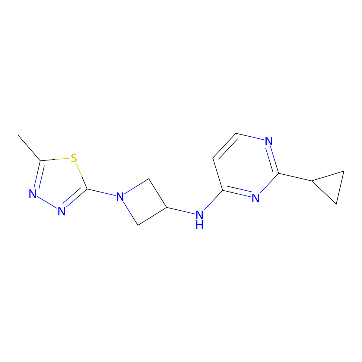 2-cyclopropyl-N-[1-(5-methyl-1,3,4-thiadiazol-2-yl)azetidin-3-yl]pyrimidin-4-amine molecular structure, CAS 2415456-28-7