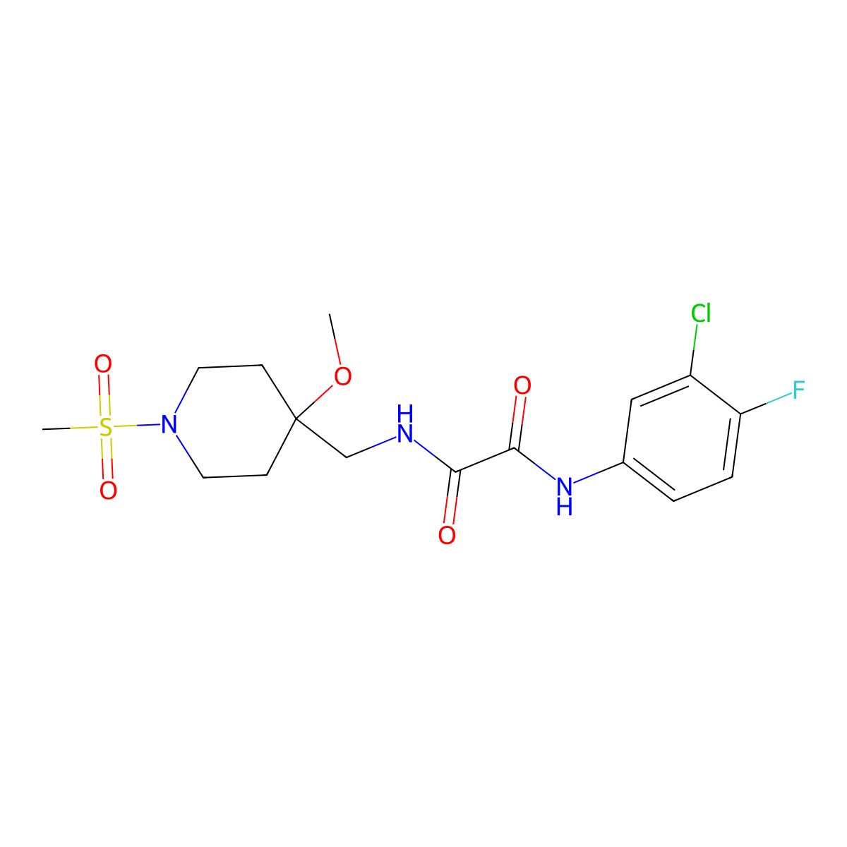 N'-(3-chloro-4-fluorophenyl)-N-[(1-methanesulfonyl-4-methoxypiperidin-4-yl)methyl]ethanediamide molecular structure, CAS 2415456-30-1