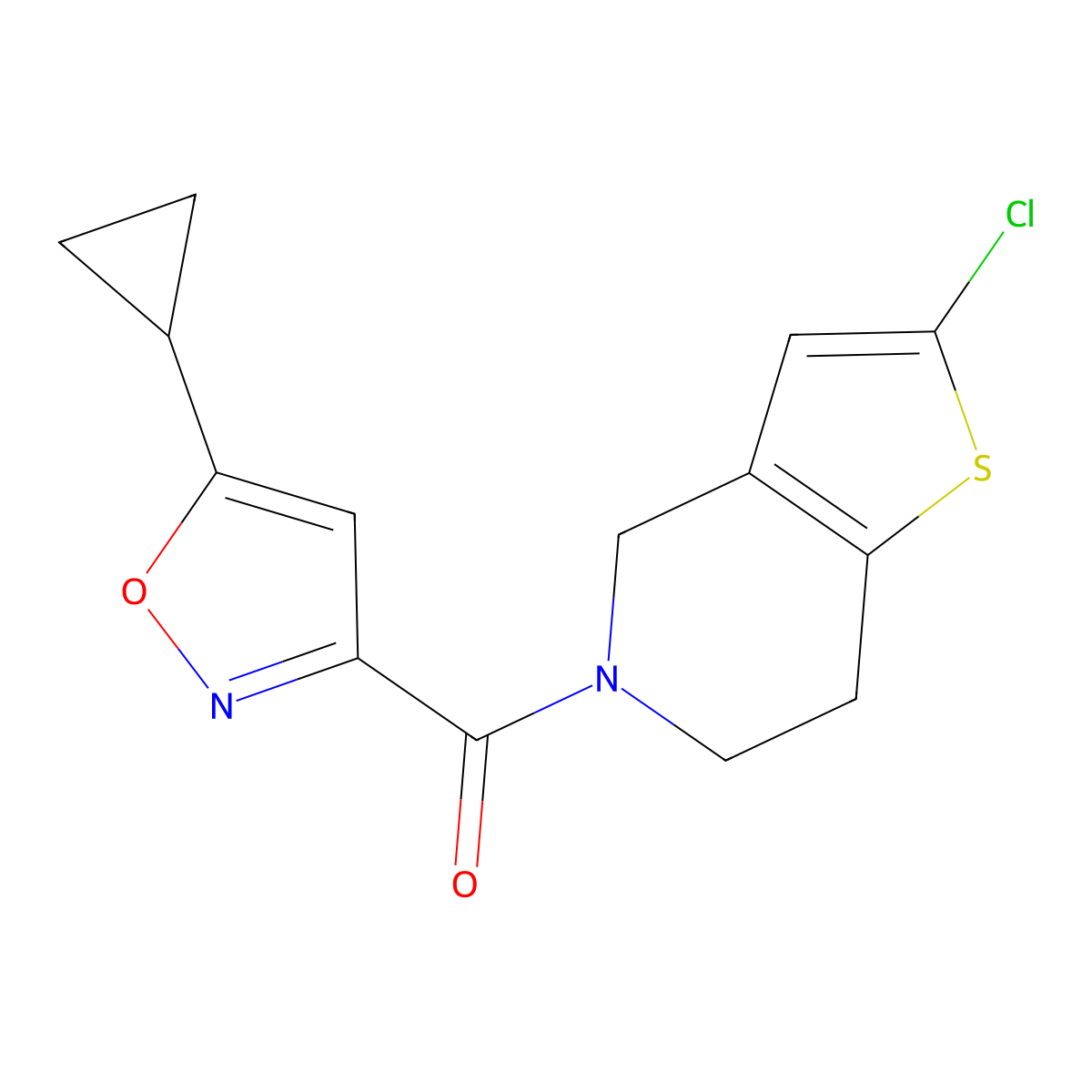 3-{2-chloro-4H,5H,6H,7H-thieno[3,2-c]pyridine-5-carbonyl}-5-cyclopropyl-1,2-oxazole molecular structure, CAS 2415456-32-3