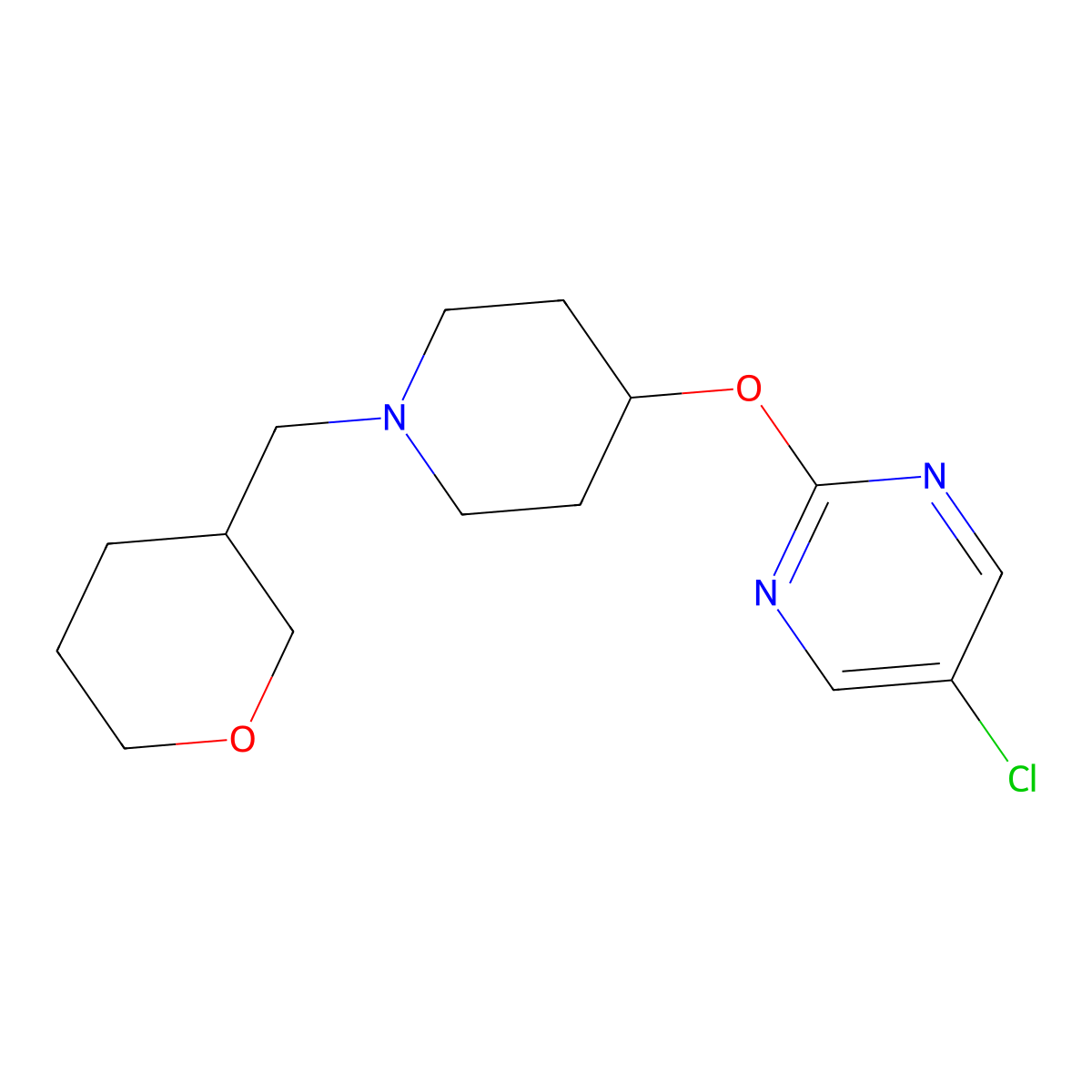 5-Chloro-2-({1-[(oxan-3-yl)methyl]piperidin-4-yl}oxy)pyrimidine molecular structure, CAS 2415456-43-6