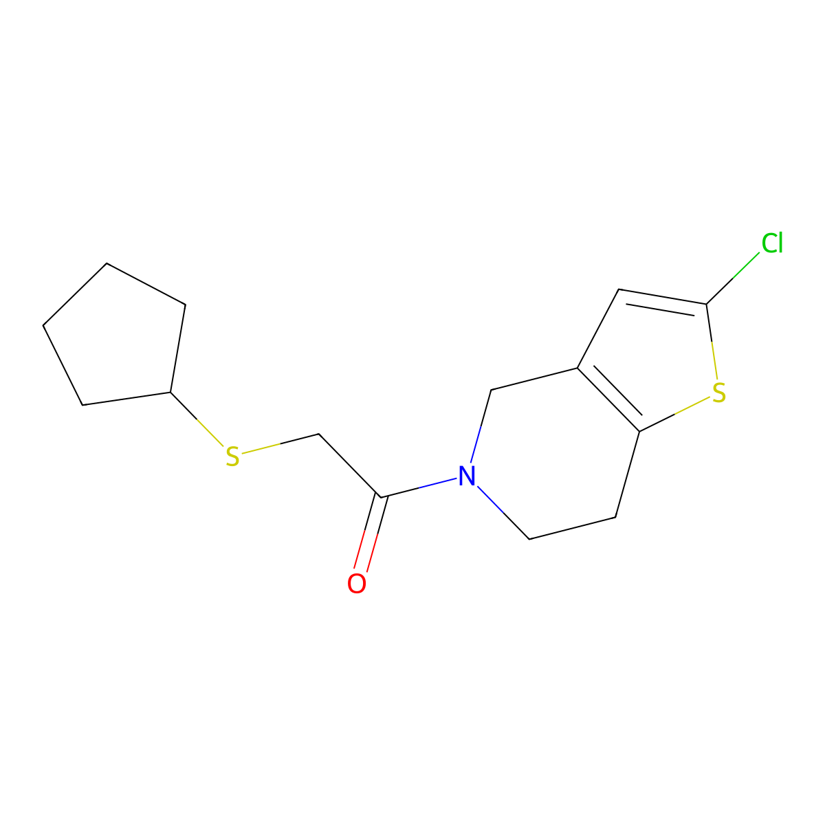 1-{2-chloro-4H,5H,6H,7H-thieno[3,2-c]pyridin-5-yl}-2-(cyclopentylsulfanyl)ethan-1-one molecular structure, CAS 2415456-47-0