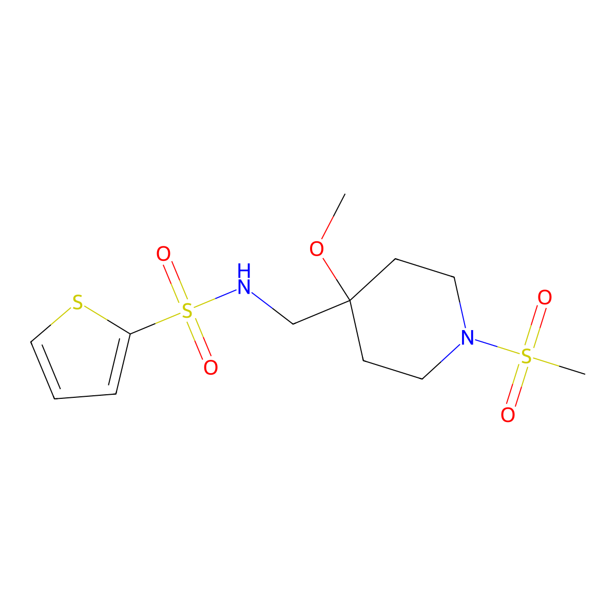 N-[(1-methanesulfonyl-4-methoxypiperidin-4-yl)methyl]thiophene-2-sulfonamide molecular structure, CAS 2415456-49-2