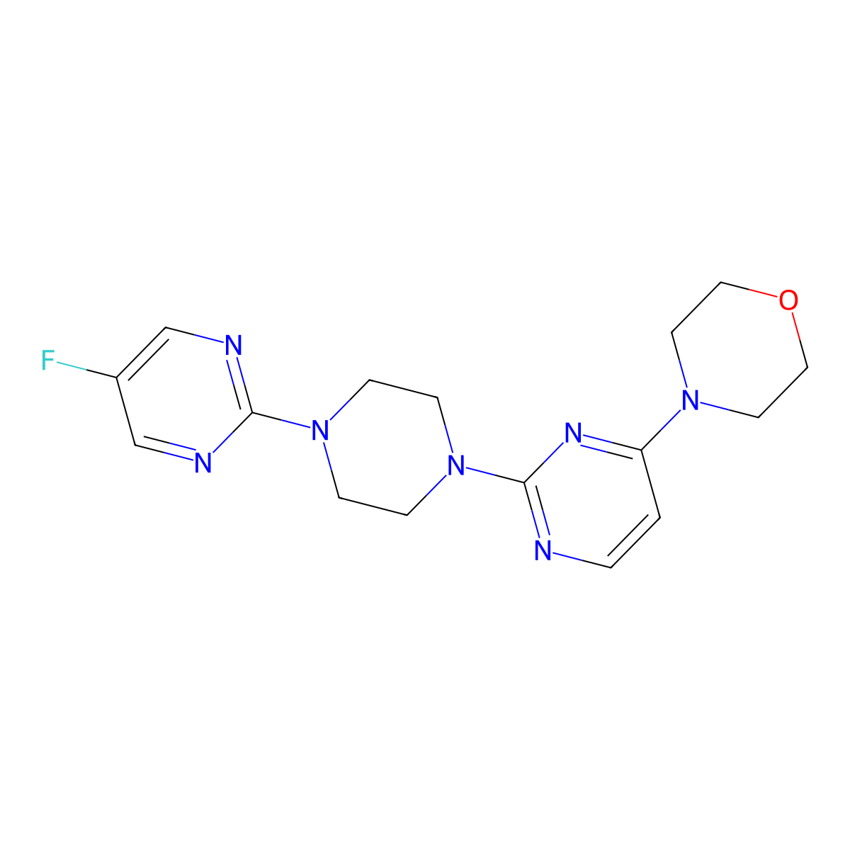 4-{2-[4-(5-Fluoropyrimidin-2-yl)piperazin-1-yl]pyrimidin-4-yl}morpholine molecular structure, CAS 2415456-54-9