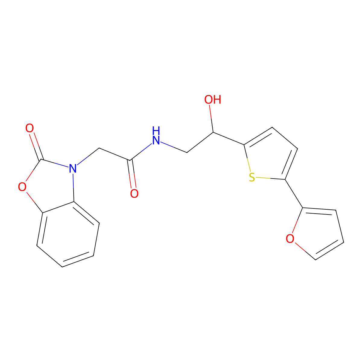 N-{2-[5-(furan-2-yl)thiophen-2-yl]-2-hydroxyethyl}-2-(2-oxo-2,3-dihydro-1,3-benzoxazol-3-yl)acetamide molecular structure, CAS 2415456-58-3