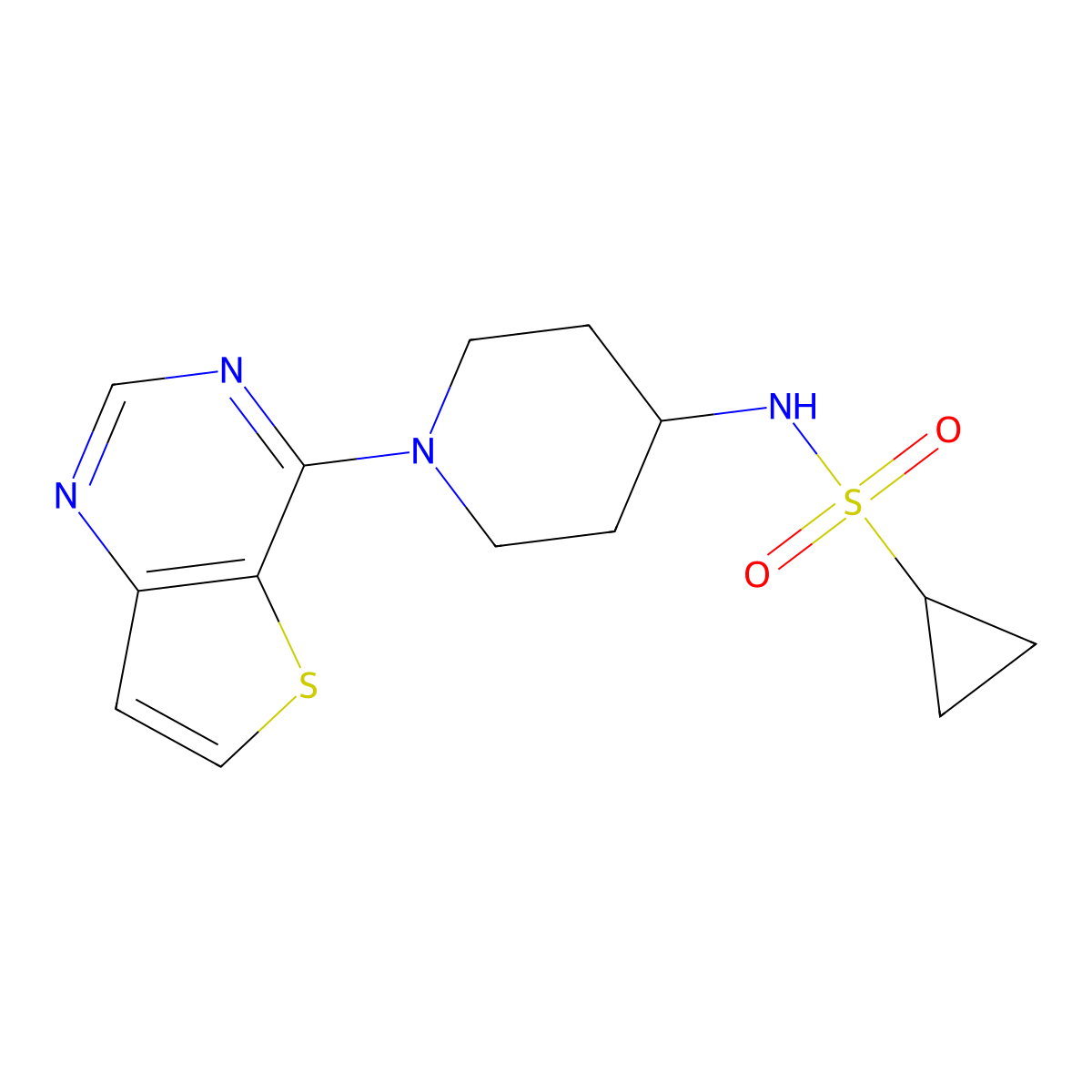 N-(1-{thieno[3,2-d]pyrimidin-4-yl}piperidin-4-yl)cyclopropanesulfonamide molecular structure, CAS 2415456-59-4