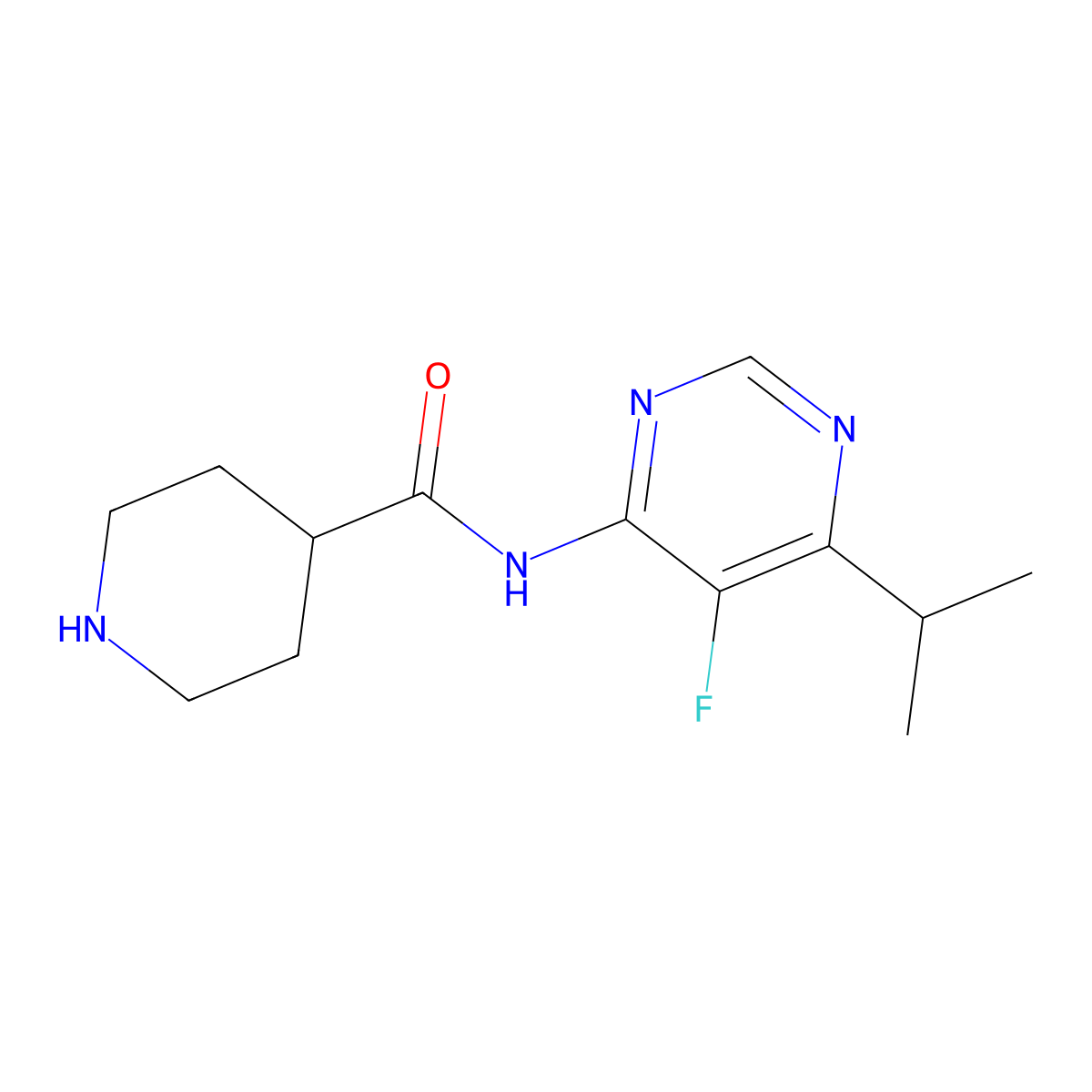 N-(5-Fluoro-6-propan-2-ylpyrimidin-4-yl)piperidine-4-carboxamide molecular structure, CAS 2415456-61-8