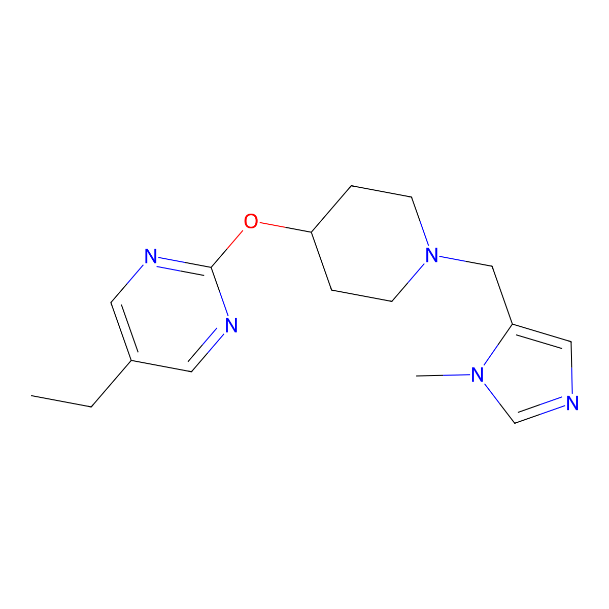 5-ethyl-2-({1-[(1-methyl-1H-imidazol-5-yl)methyl]piperidin-4-yl}oxy)pyrimidine molecular structure, CAS 2415456-64-1