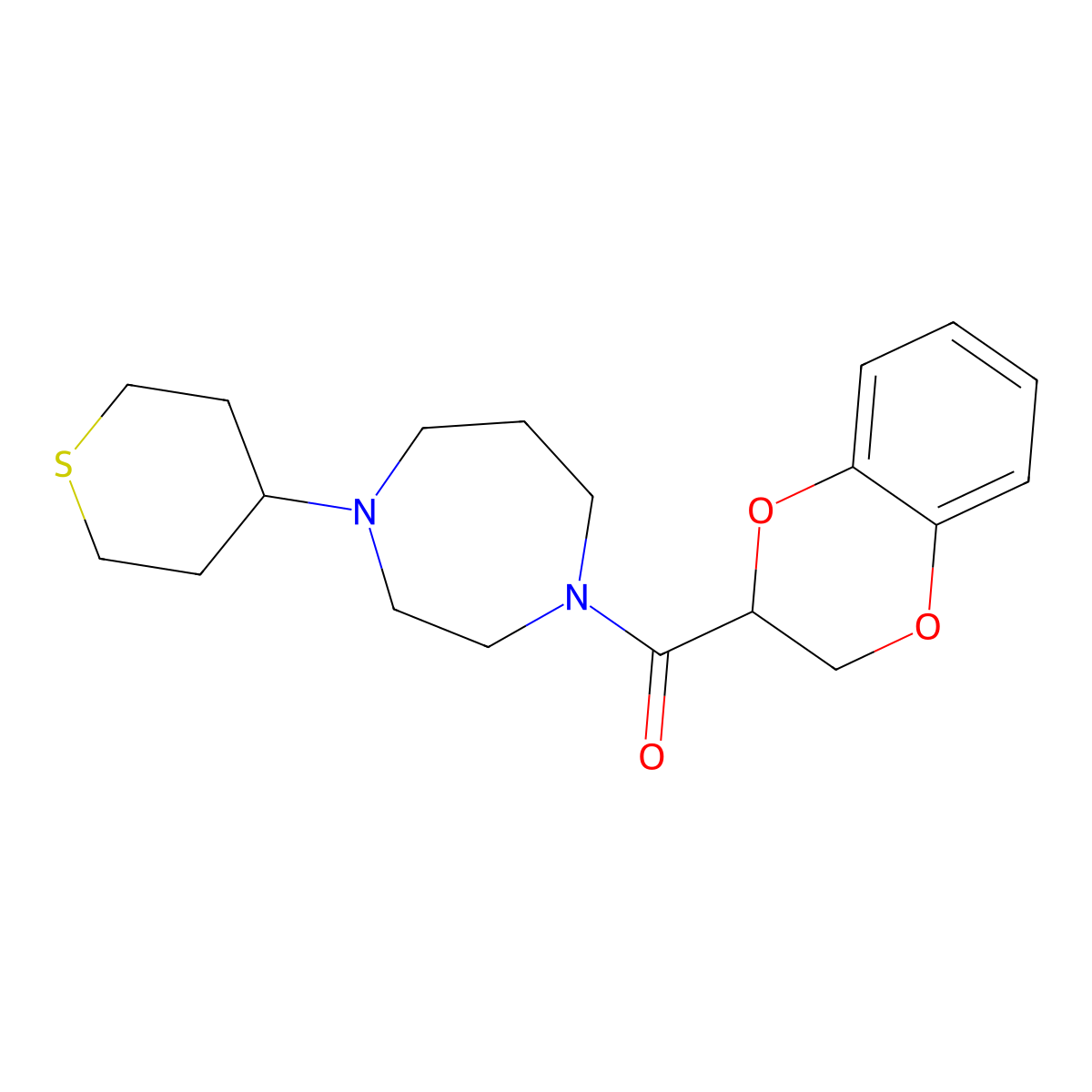 1-(2,3-Dihydro-1,4-benzodioxine-2-carbonyl)-4-(thian-4-yl)-1,4-diazepane molecular structure, CAS 2415456-68-5