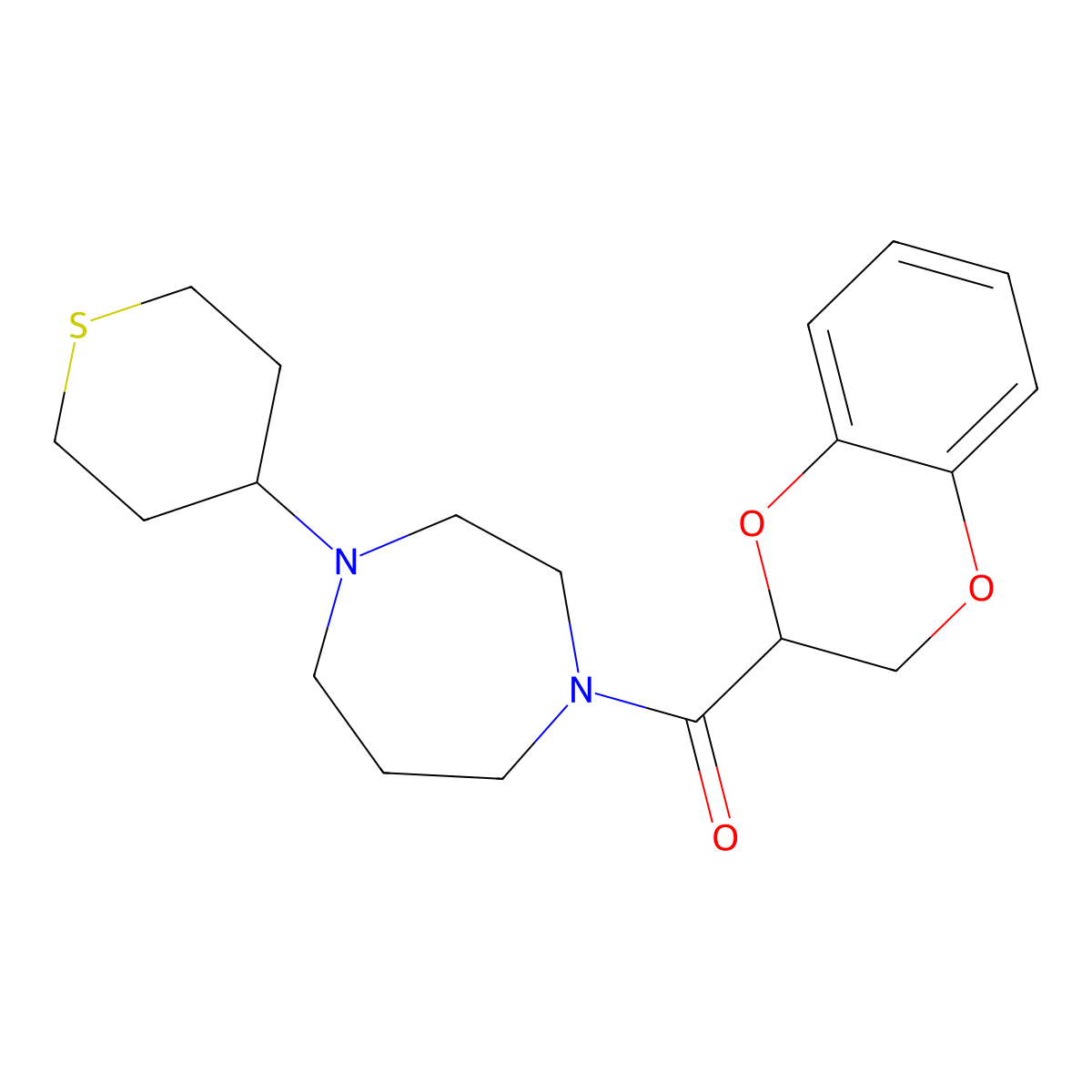 1-(2,3-Dihydro-1,4-benzodioxine-2-carbonyl)-4-(thian-4-yl)-1,4-diazepane molecular structure, CAS 2415456-68-5