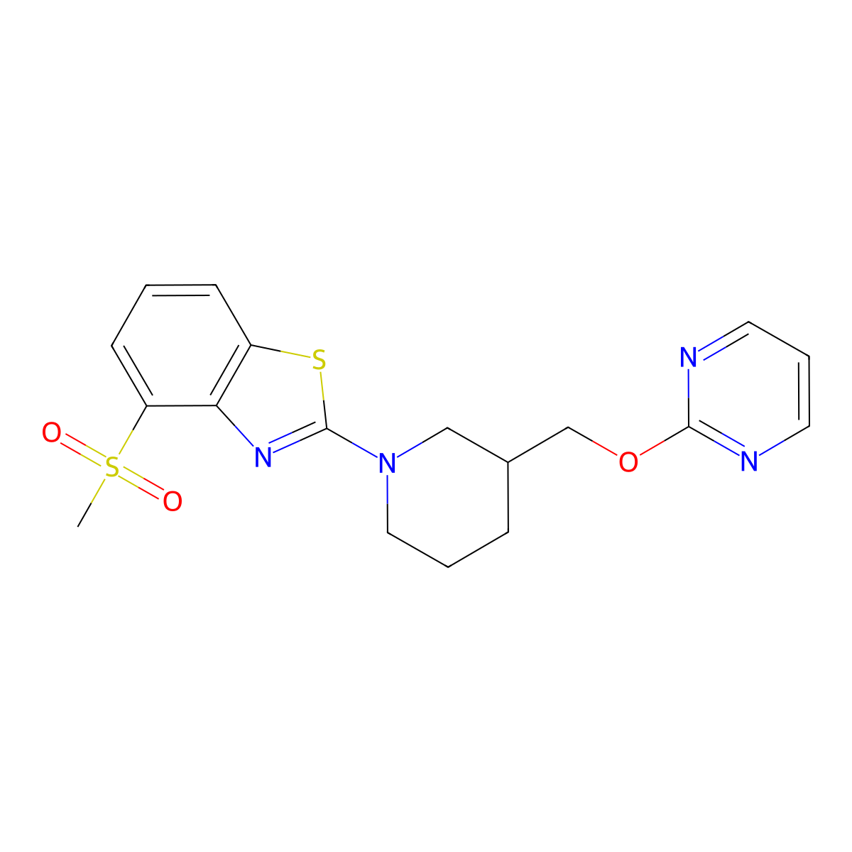 4-Methanesulfonyl-2-{3-[(pyrimidin-2-yloxy)methyl]piperidin-1-yl}-1,3-benzothiazole molecular structure, CAS 2415456-71-0