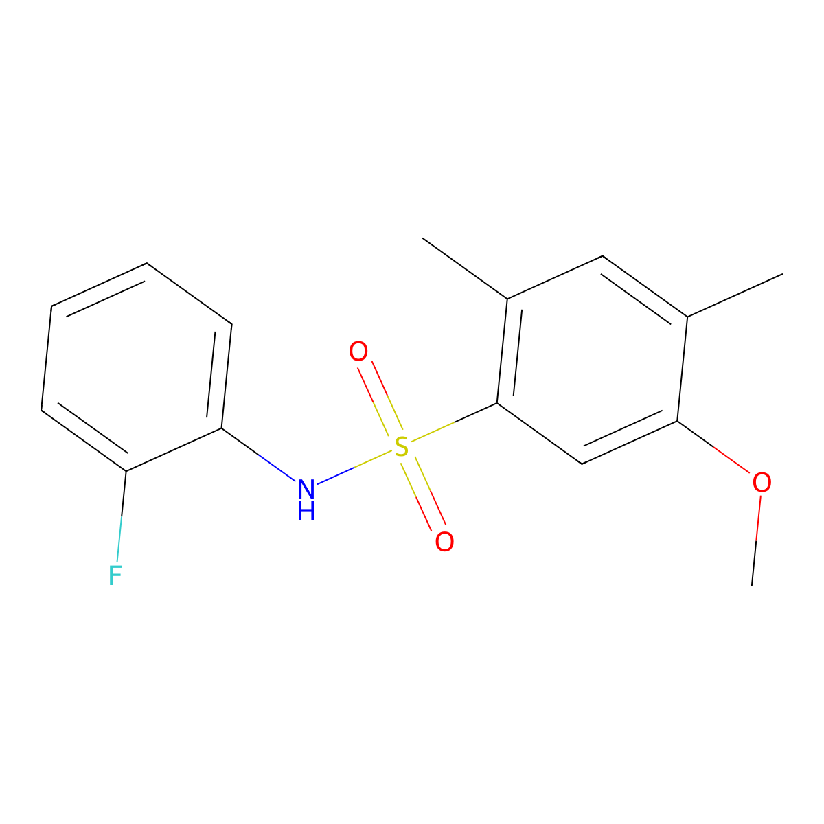 N-(2-fluorophenyl)-5-methoxy-2,4-dimethylbenzene-1-sulfonamide molecular structure, CAS 2415456-81-2