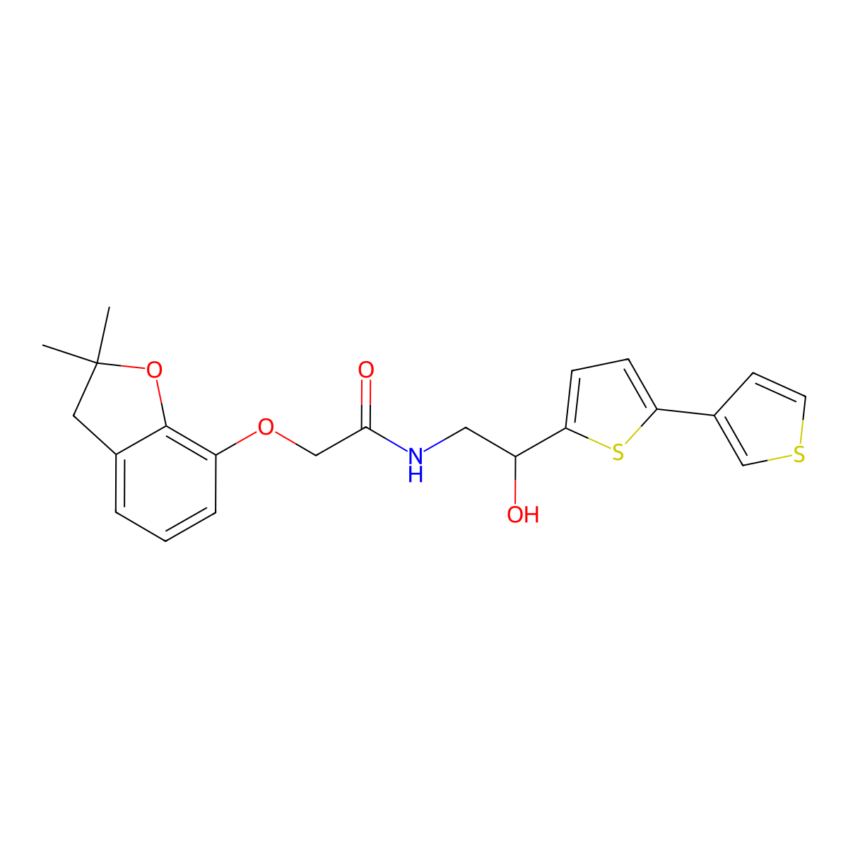 N-(2-{[2,3'-bithiophene]-5-yl}-2-hydroxyethyl)-2-[(2,2-dimethyl-2,3-dihydro-1-benzofuran-7-yl)oxy]acetamide molecular structure, CAS 2415456-85-6