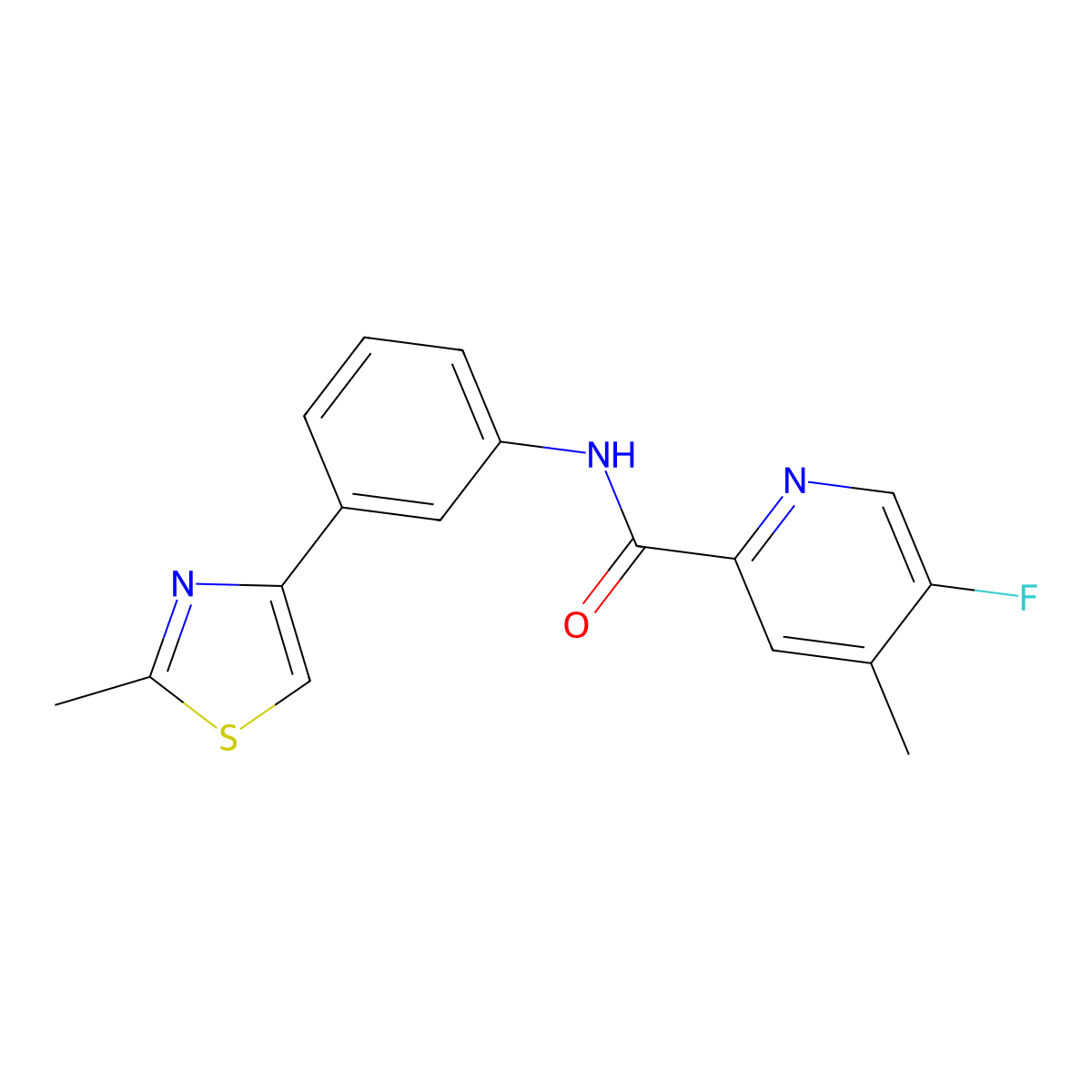 5-Fluoro-4-methyl-N-[3-(2-methyl-1,3-thiazol-4-yl)phenyl]pyridine-2-carboxamide molecular structure, CAS 2415456-87-8