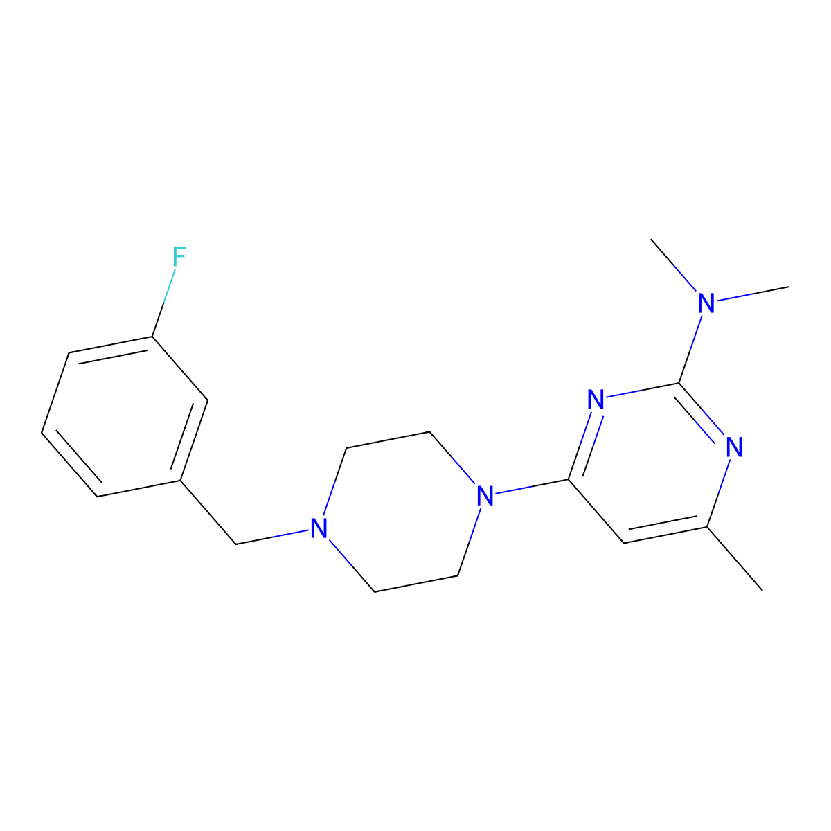 4-{4-[(3-fluorophenyl)methyl]piperazin-1-yl}-N,N,6-trimethylpyrimidin-2-amine molecular structure, CAS 2415456-91-4