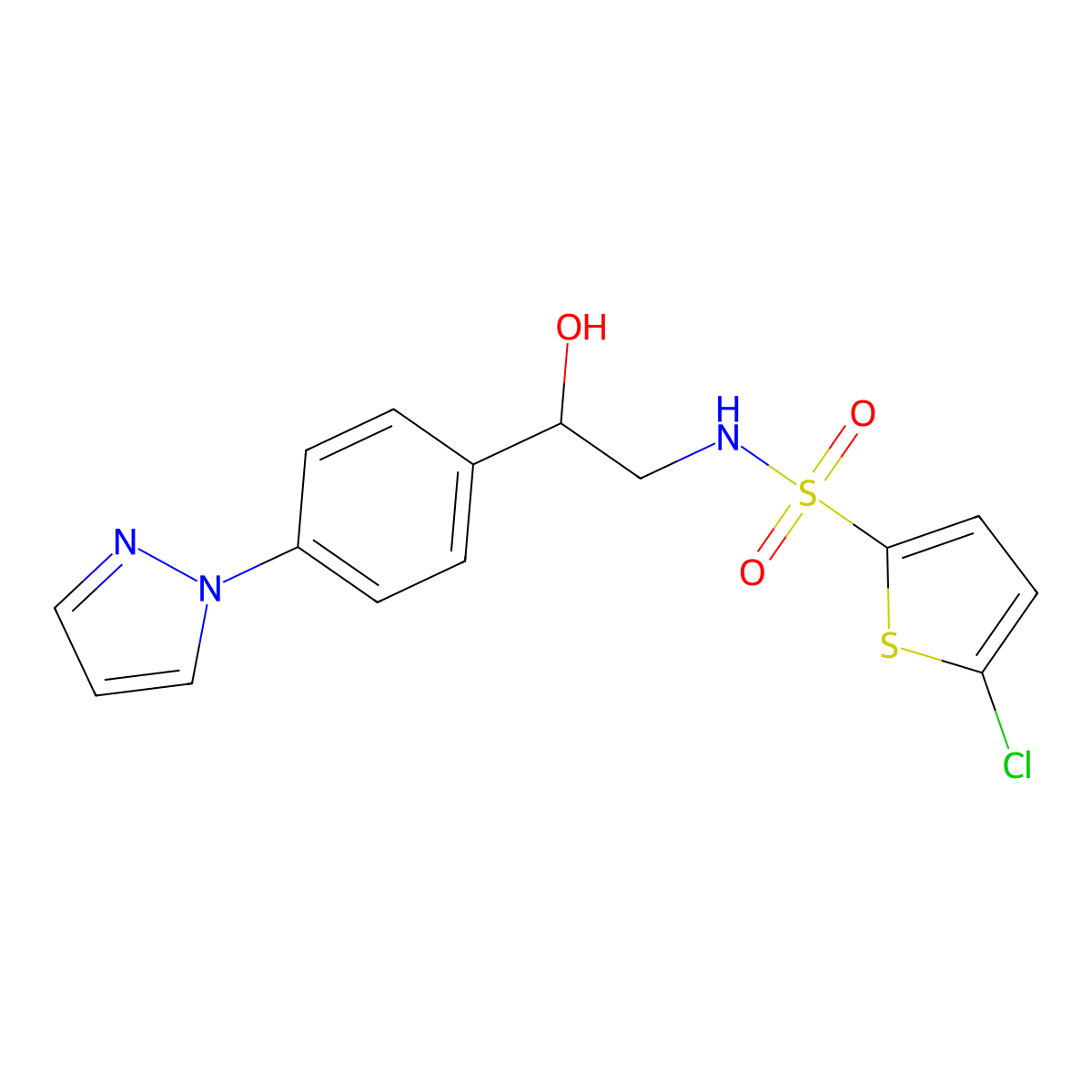 5-chloro-N-{2-hydroxy-2-[4-(1H-pyrazol-1-yl)phenyl]ethyl}thiophene-2-sulfonamide molecular structure, CAS 2415457-00-8