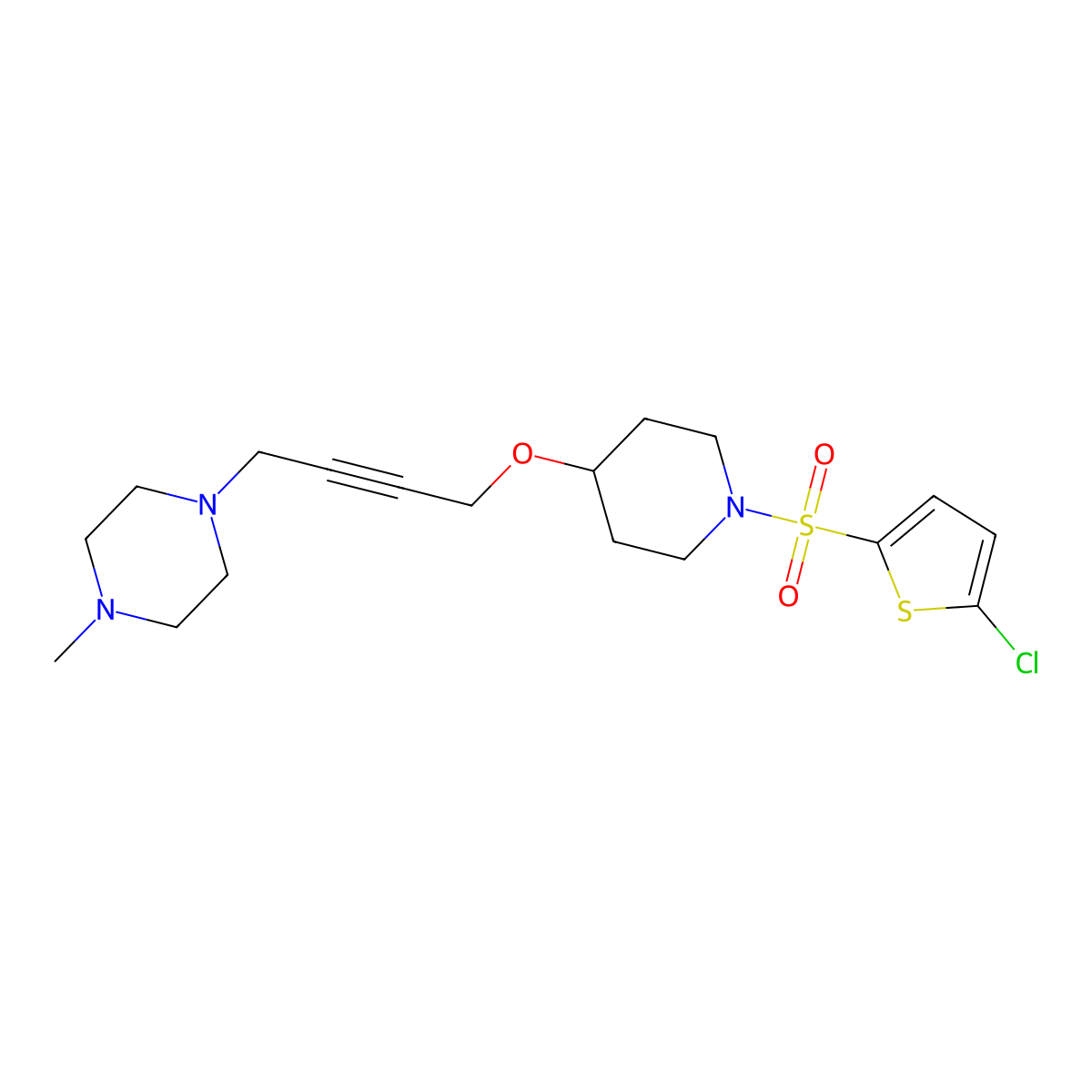 1-[4-({1-[(5-Chlorothiophen-2-yl)sulfonyl]piperidin-4-yl}oxy)but-2-yn-1-yl]-4-methylpiperazine molecular structure, CAS 2415457-04-2