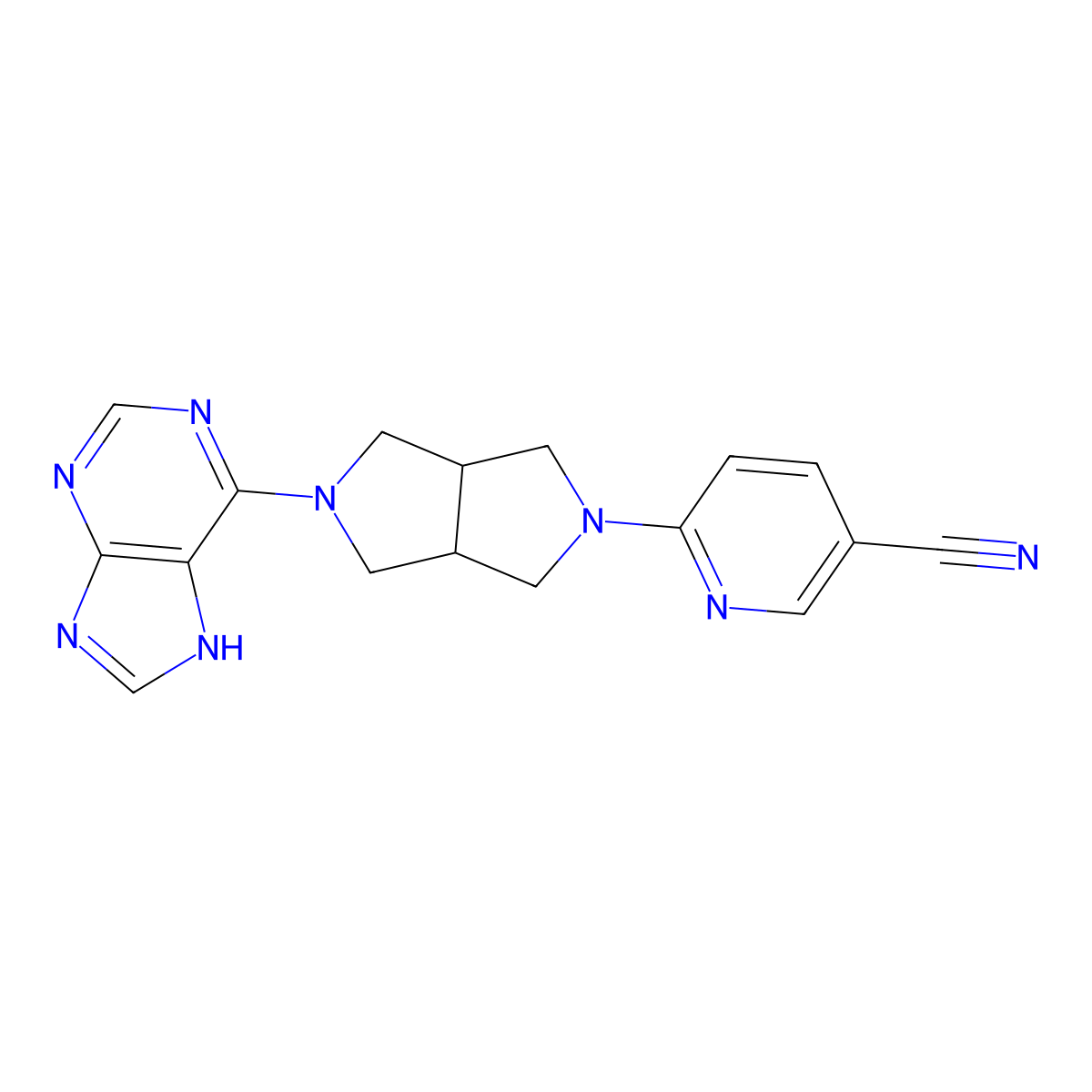 6-[5-(9H-purin-6-yl)-octahydropyrrolo[3,4-c]pyrrol-2-yl]pyridine-3-carbonitrile molecular structure, CAS 2415457-06-4