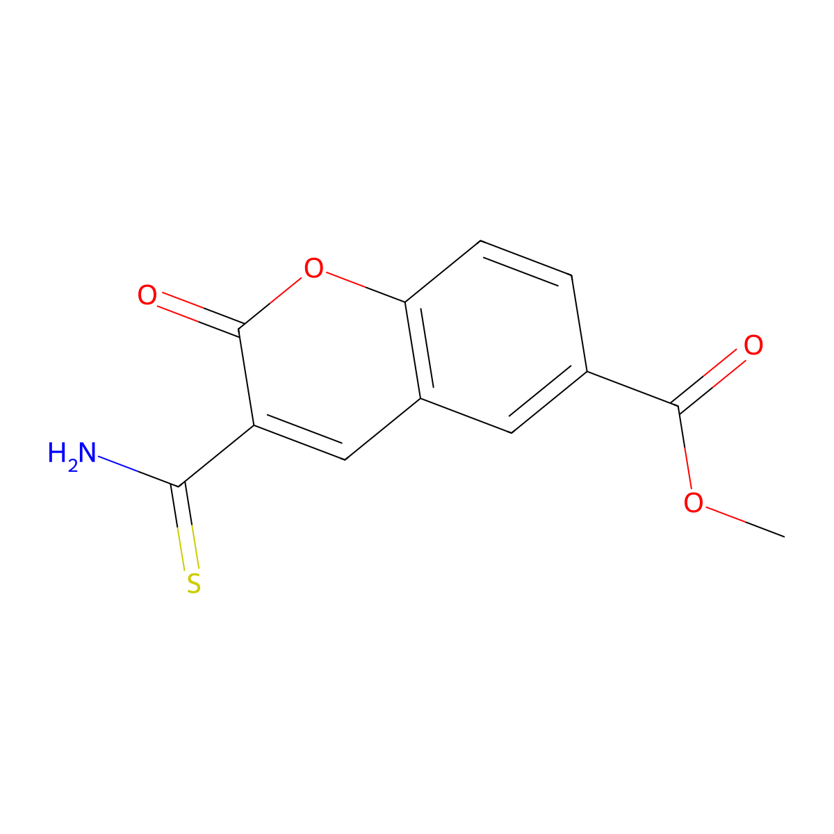 methyl 3-carbamothioyl-2-oxo-2H-chromene-6-carboxylate molecular structure, CAS 2415457-12-2