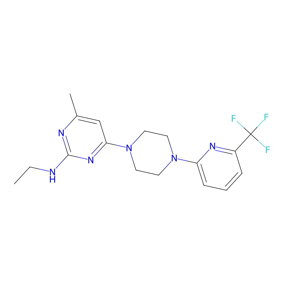 N-ethyl-4-methyl-6-{4-[6-(trifluoromethyl)pyridin-2-yl]piperazin-1-yl}pyrimidin-2-amine molecular structure, CAS 2415457-13-3