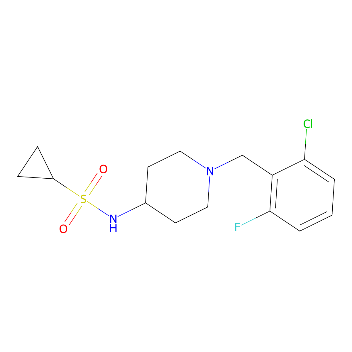 N-{1-[(2-chloro-6-fluorophenyl)methyl]piperidin-4-yl}cyclopropanesulfonamide molecular structure, CAS 2415457-14-4
