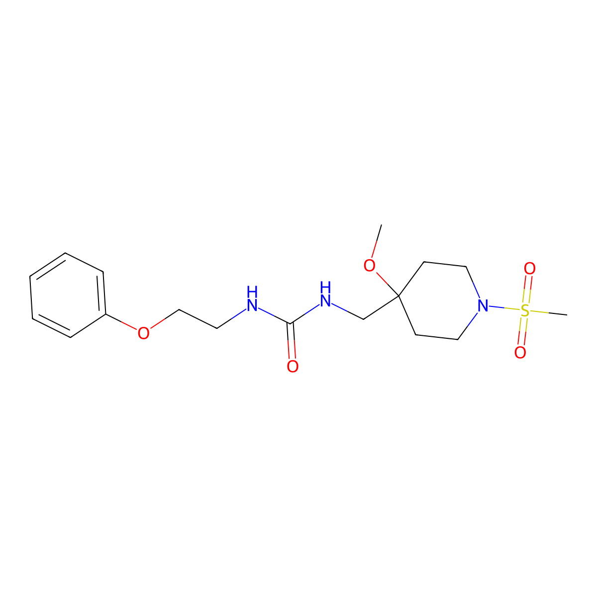 3-[(1-Methanesulfonyl-4-methoxypiperidin-4-yl)methyl]-1-(2-phenoxyethyl)urea molecular structure, CAS 2415457-18-8
