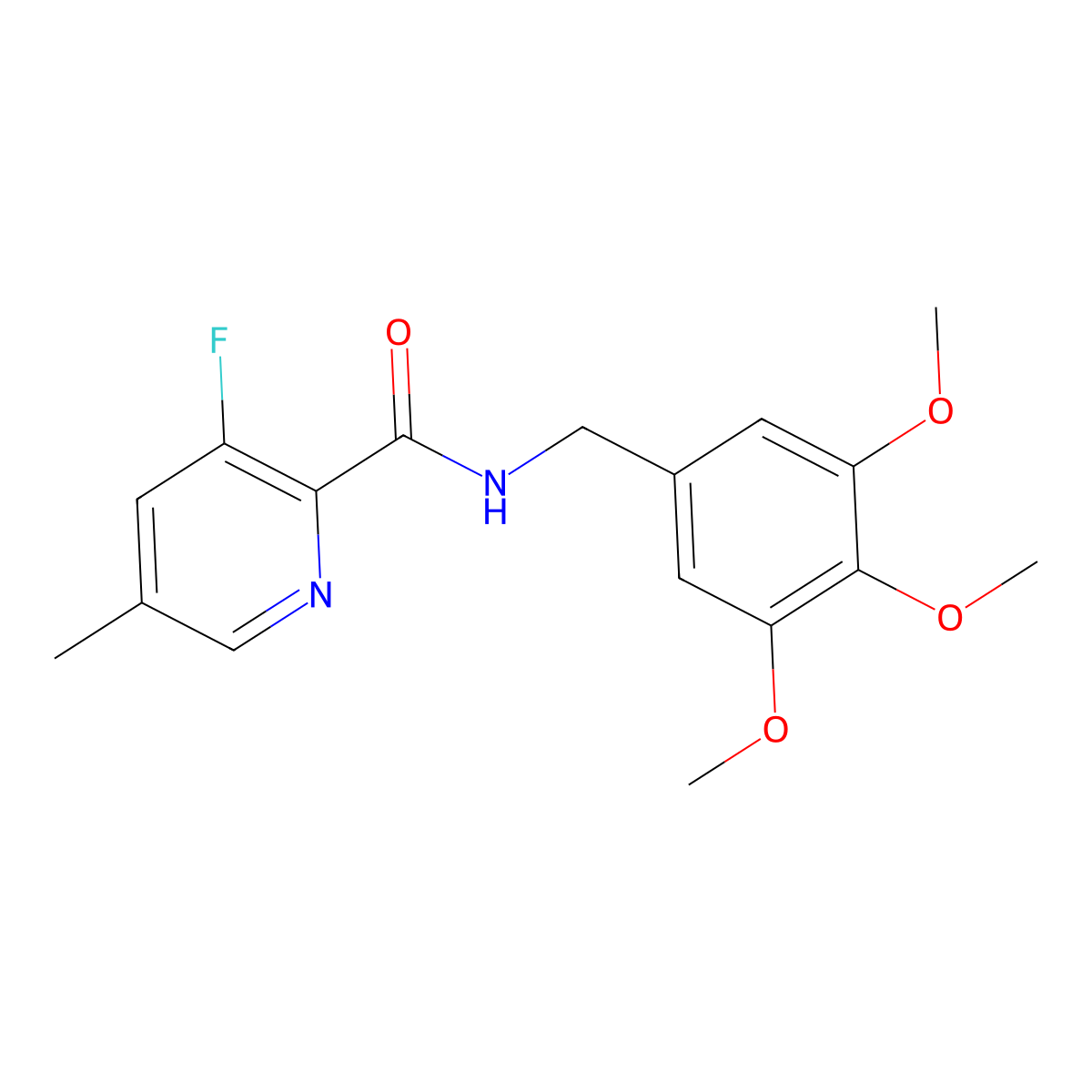 3-fluoro-5-methyl-N-[(3,4,5-trimethoxyphenyl)methyl]pyridine-2-carboxamide molecular structure, CAS 2415457-20-2