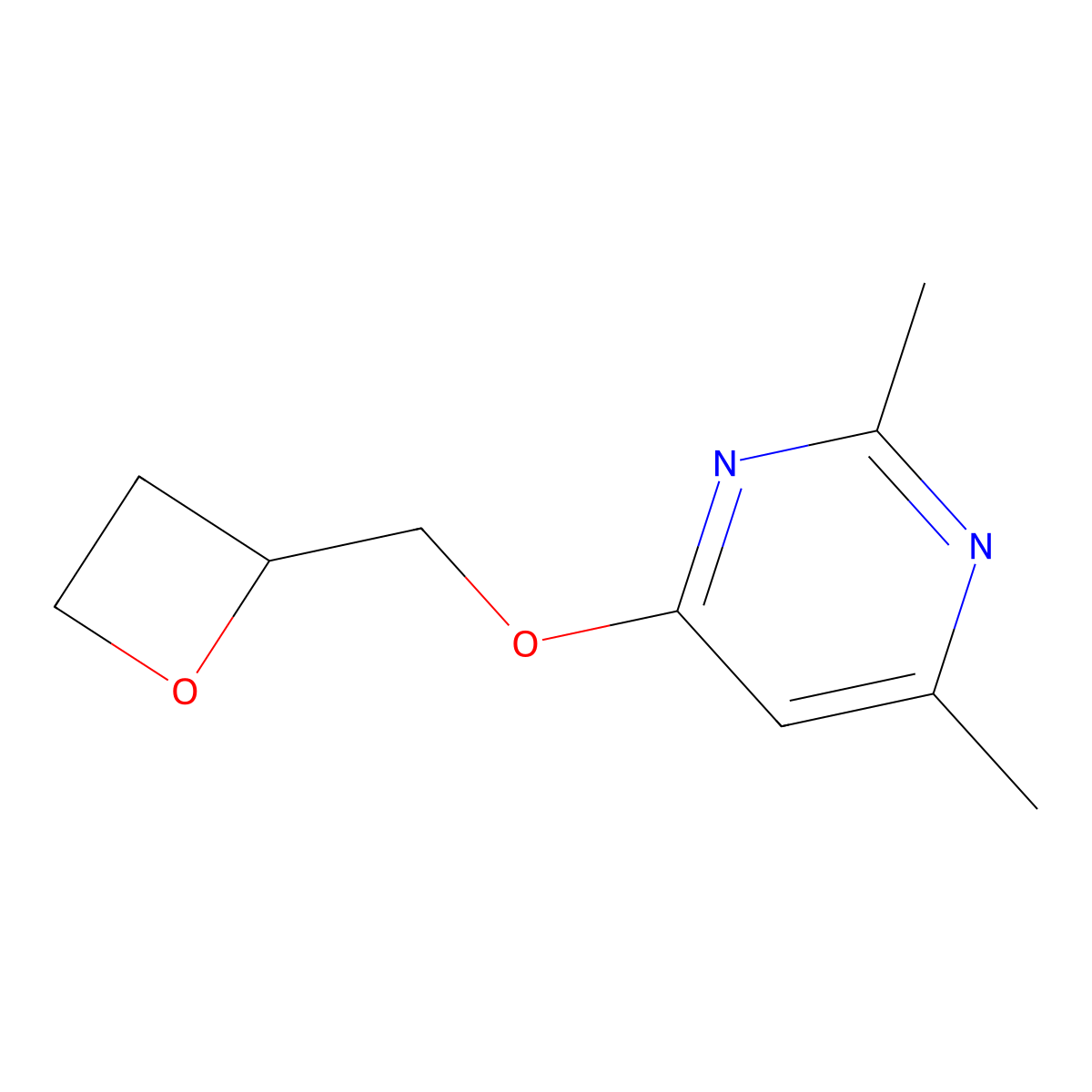 2,4-Dimethyl-6-[(oxetan-2-yl)methoxy]pyrimidine molecular structure, CAS 2415457-23-5