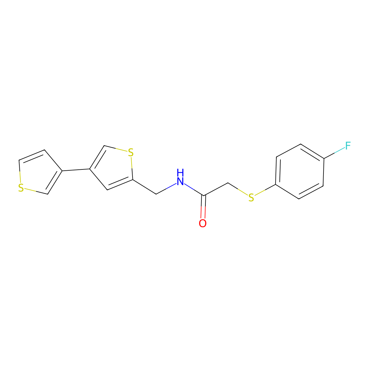 N-({[3,3'-bithiophene]-5-yl}methyl)-2-[(4-fluorophenyl)sulfanyl]acetamide molecular structure, CAS 2415461-40-2