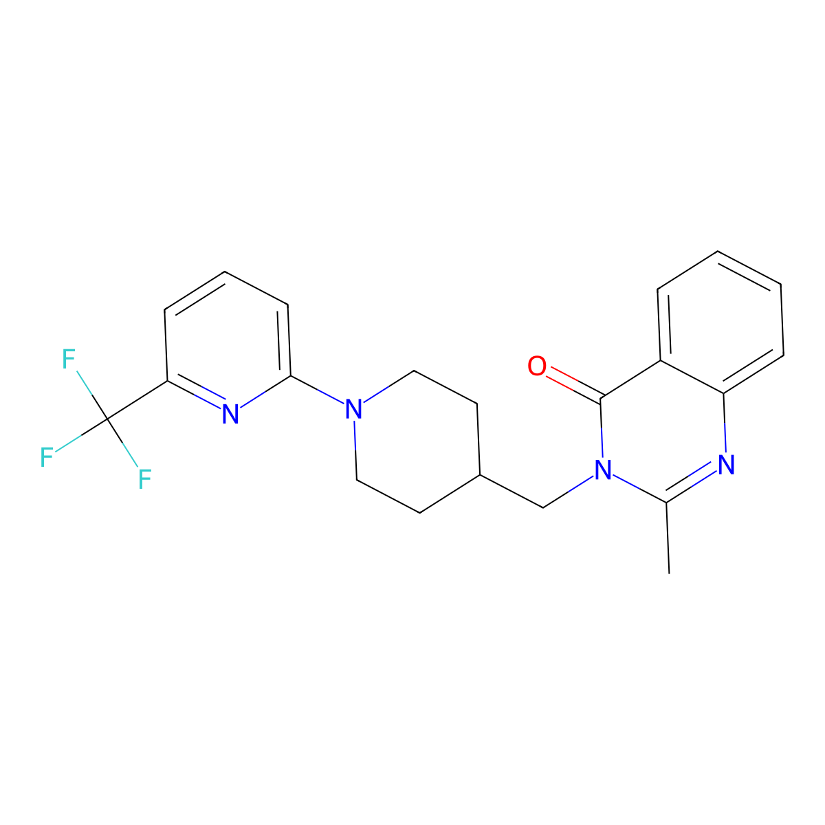 2-Methyl-3-({1-[6-(trifluoromethyl)pyridin-2-yl]piperidin-4-yl}methyl)-3,4-dihydroquinazolin-4-one molecular structure, CAS 2415461-45-7