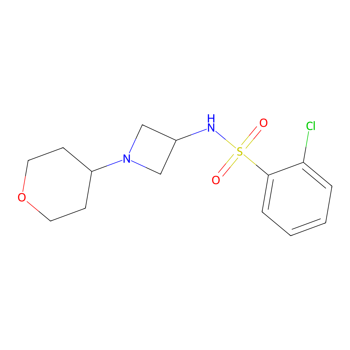 2-chloro-N-[1-(oxan-4-yl)azetidin-3-yl]benzene-1-sulfonamide molecular structure, CAS 2415461-46-8
