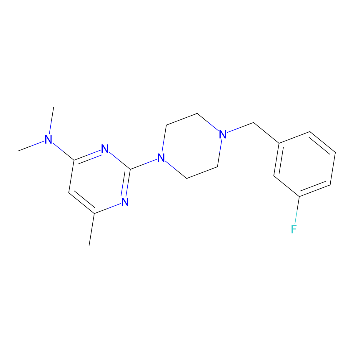 2-{4-[(3-fluorophenyl)methyl]piperazin-1-yl}-N,N,6-trimethylpyrimidin-4-amine molecular structure, CAS 2415461-48-0