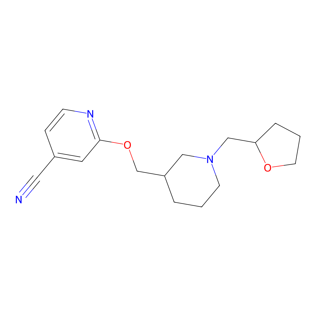 2-({1-[(Oxolan-2-yl)methyl]piperidin-3-yl}methoxy)pyridine-4-carbonitrile molecular structure, CAS 2415461-50-4