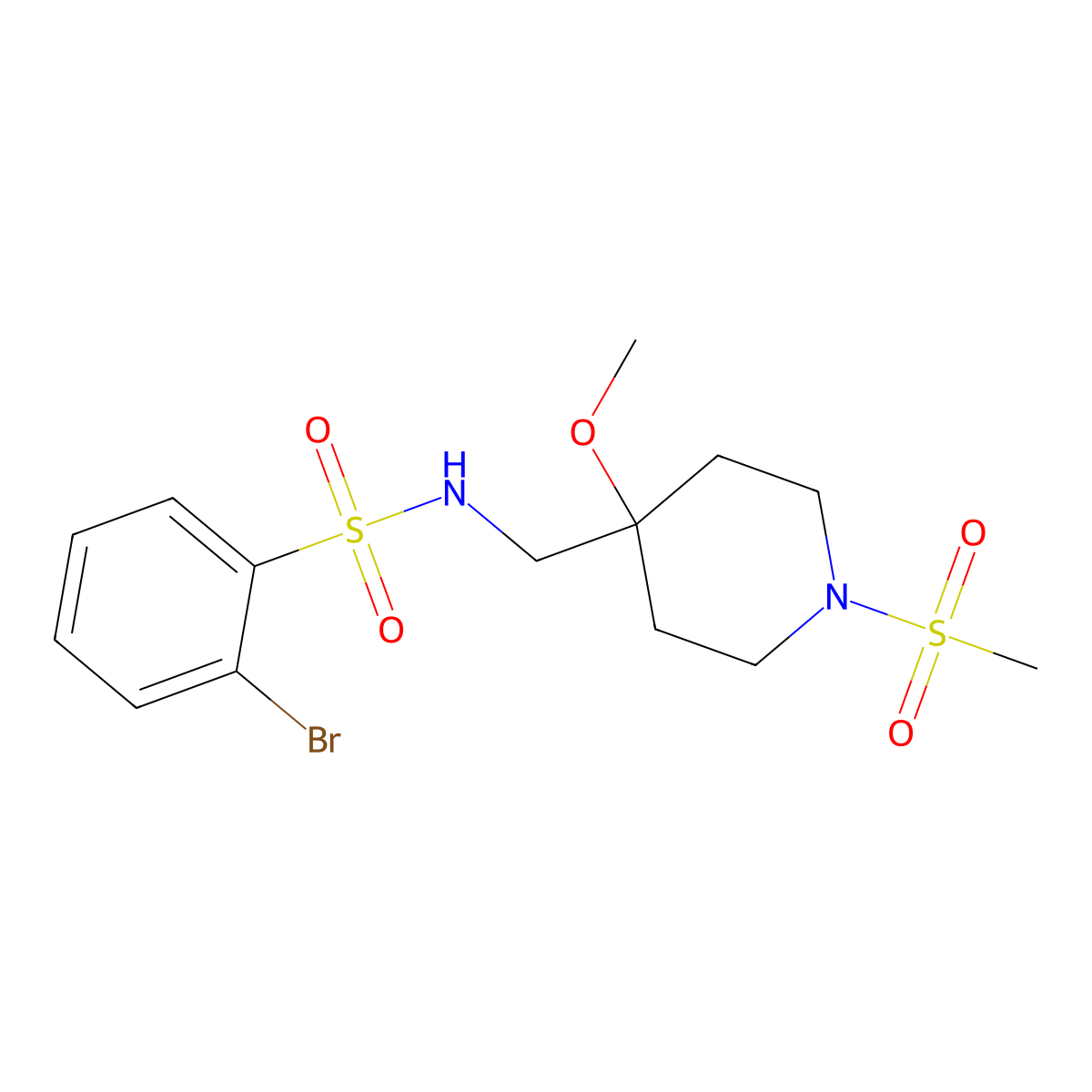 2-bromo-N-[(1-methanesulfonyl-4-methoxypiperidin-4-yl)methyl]benzene-1-sulfonamide molecular structure, CAS 2415461-51-5