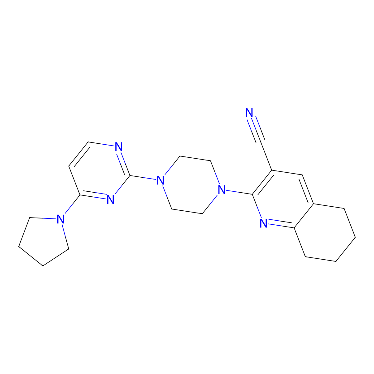 2-{4-[4-(Pyrrolidin-1-yl)pyrimidin-2-yl]piperazin-1-yl}-5,6,7,8-tetrahydroquinoline-3-carbonitrile molecular structure, CAS 2415461-52-6