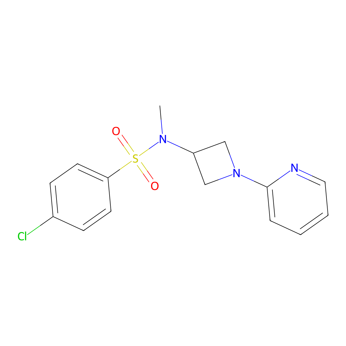 4-chloro-N-methyl-N-[1-(pyridin-2-yl)azetidin-3-yl]benzene-1-sulfonamide molecular structure, CAS 2415461-56-0