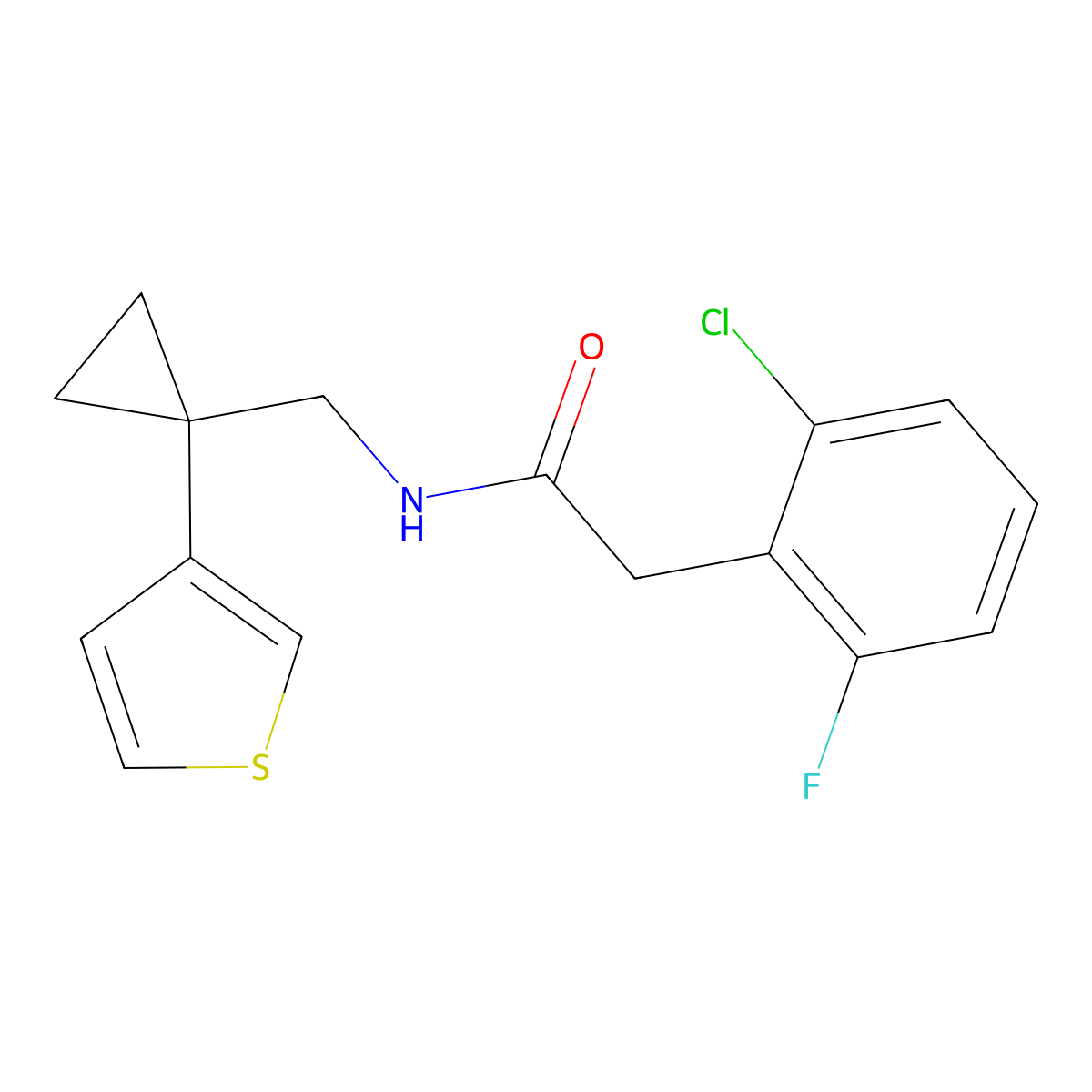 2-(2-chloro-6-fluorophenyl)-N-{[1-(thiophen-3-yl)cyclopropyl]methyl}acetamide molecular structure, CAS 2415461-62-8