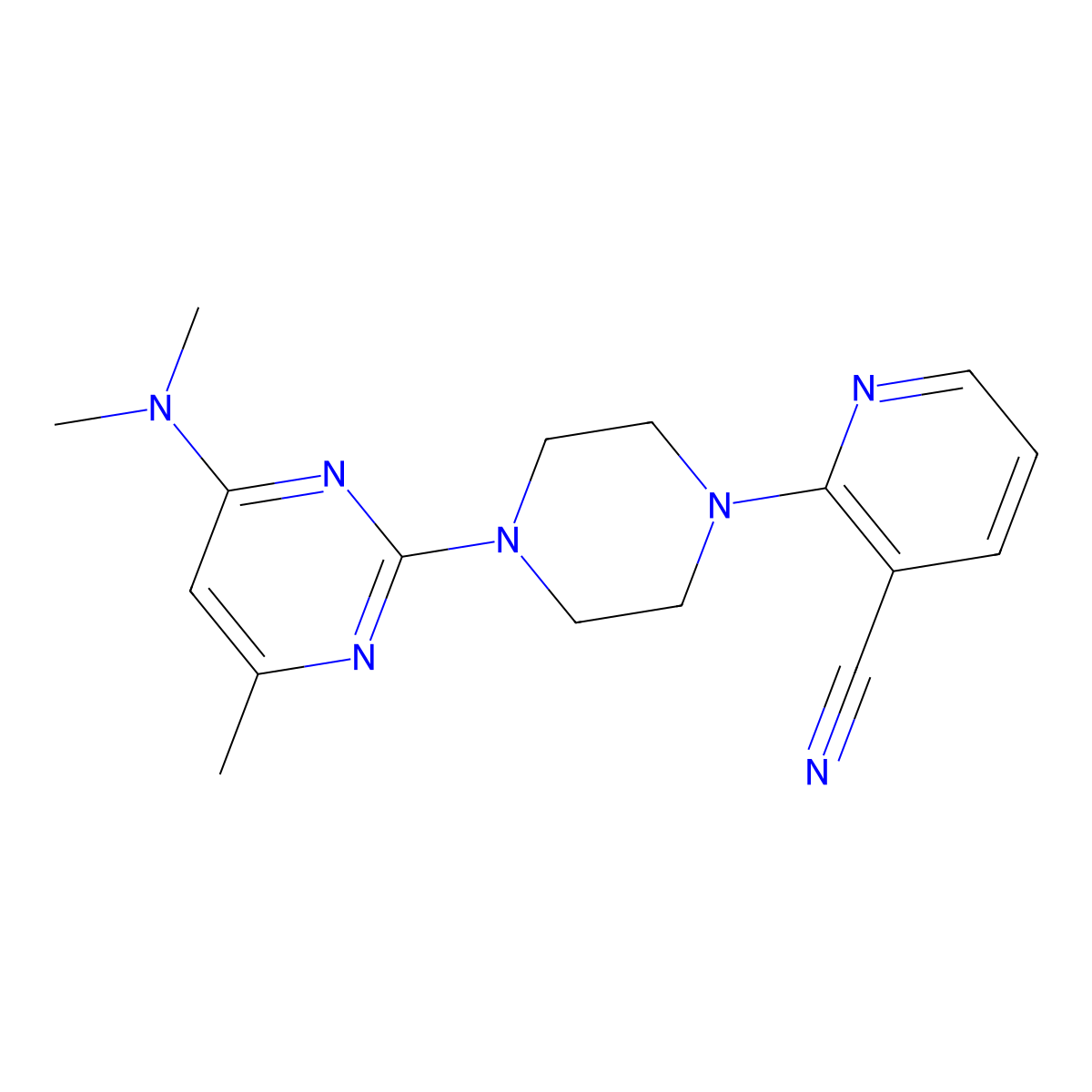 2-{4-[4-(Dimethylamino)-6-methylpyrimidin-2-yl]piperazin-1-yl}pyridine-3-carbonitrile molecular structure, CAS 2415461-70-8