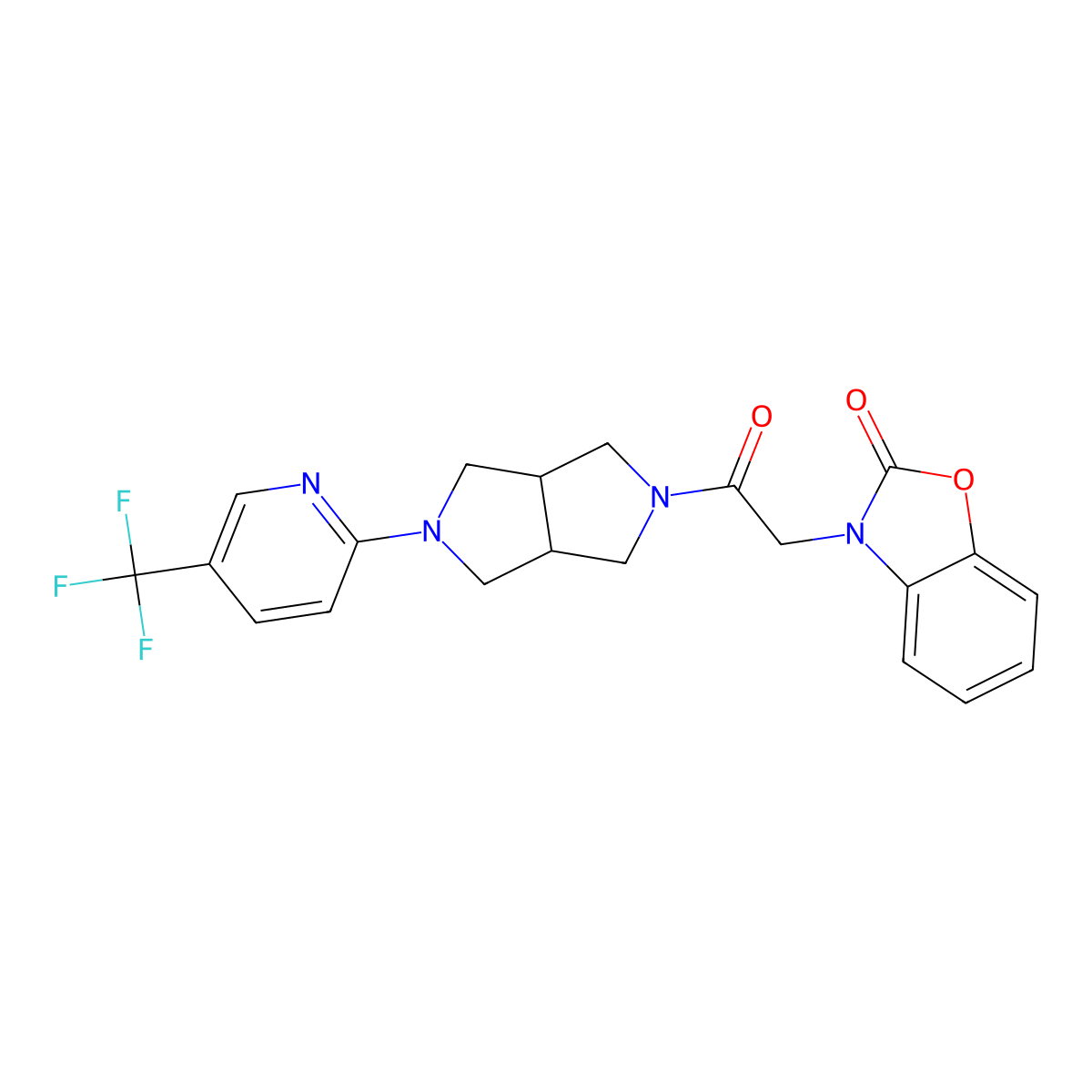 3-(2-Oxo-2-{5-[5-(trifluoromethyl)pyridin-2-yl]-octahydropyrrolo[3,4-c]pyrrol-2-yl}ethyl)-2,3-dihydro-1,3-benzoxazol-2-one molecular structure, CAS 2415461-73-1