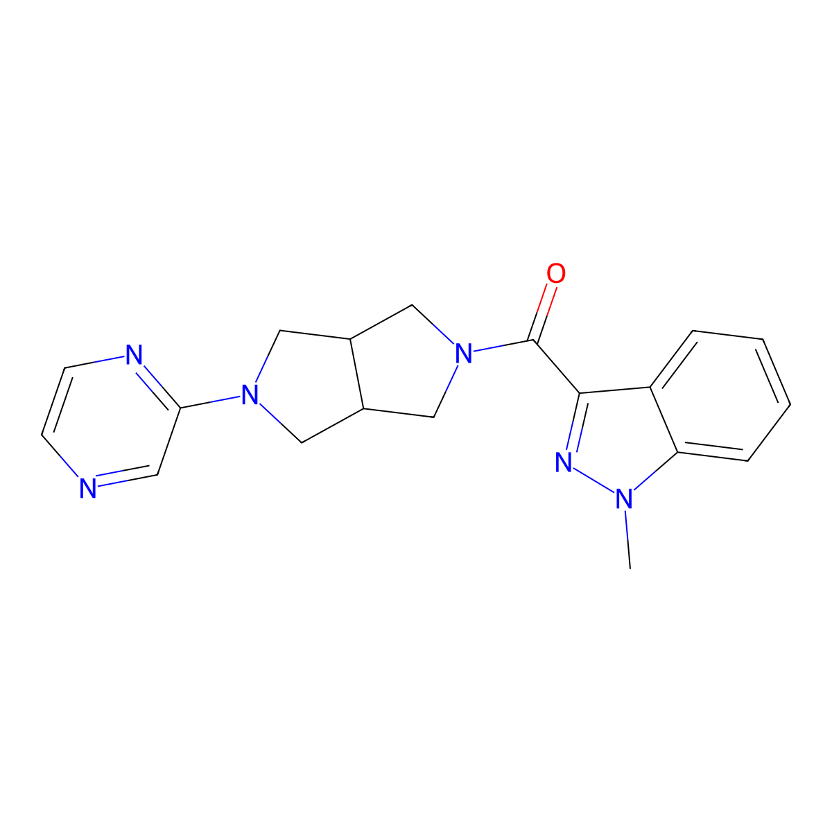 1-methyl-3-[5-(pyrazin-2-yl)-octahydropyrrolo[3,4-c]pyrrole-2-carbonyl]-1H-indazole molecular structure, CAS 2415461-75-3