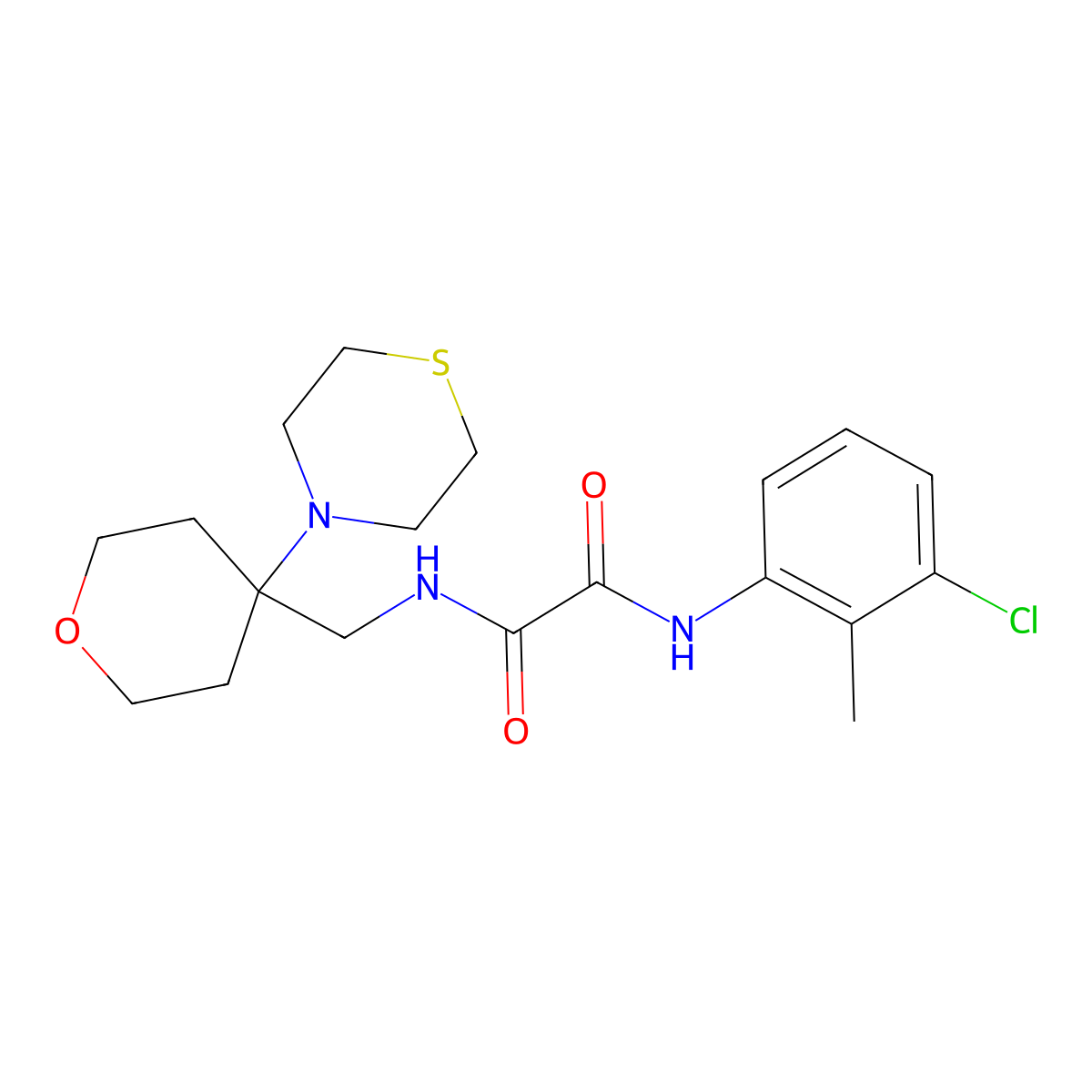N-(3-chloro-2-methylphenyl)-N'-{[4-(thiomorpholin-4-yl)oxan-4-yl]methyl}ethanediamide molecular structure, CAS 2415461-79-7