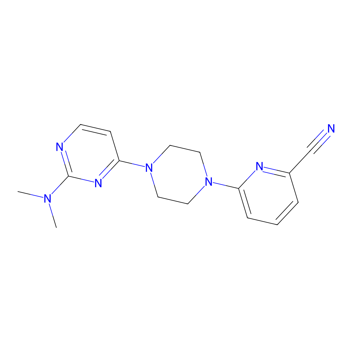 6-{4-[2-(Dimethylamino)pyrimidin-4-yl]piperazin-1-yl}pyridine-2-carbonitrile molecular structure, CAS 2415461-83-3