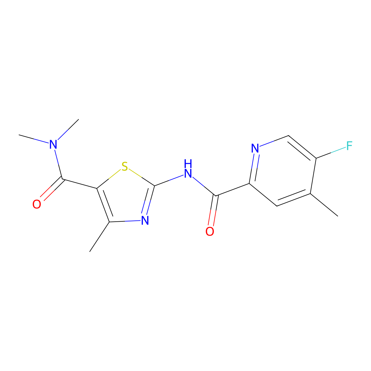 N-[5-(dimethylcarbamoyl)-4-methyl-1,3-thiazol-2-yl]-5-fluoro-4-methylpyridine-2-carboxamide molecular structure, CAS 2415461-87-7
