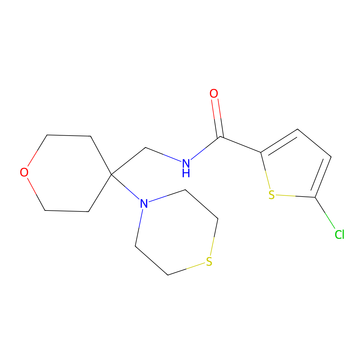 5-chloro-N-{[4-(thiomorpholin-4-yl)oxan-4-yl]methyl}thiophene-2-carboxamide molecular structure, CAS 2415461-90-2