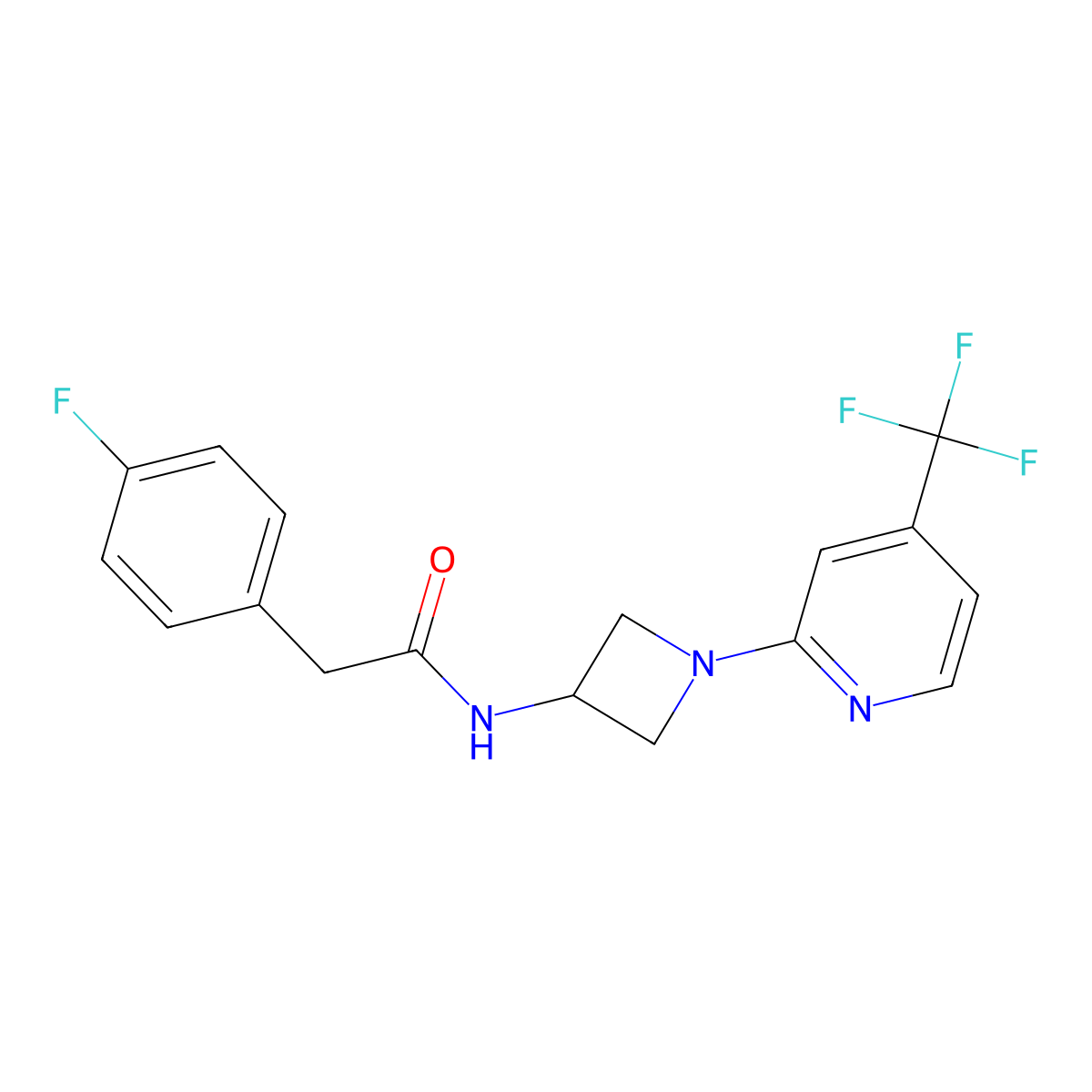 2-(4-fluorophenyl)-N-{1-[4-(trifluoromethyl)pyridin-2-yl]azetidin-3-yl}acetamide molecular structure, CAS 2415461-91-3