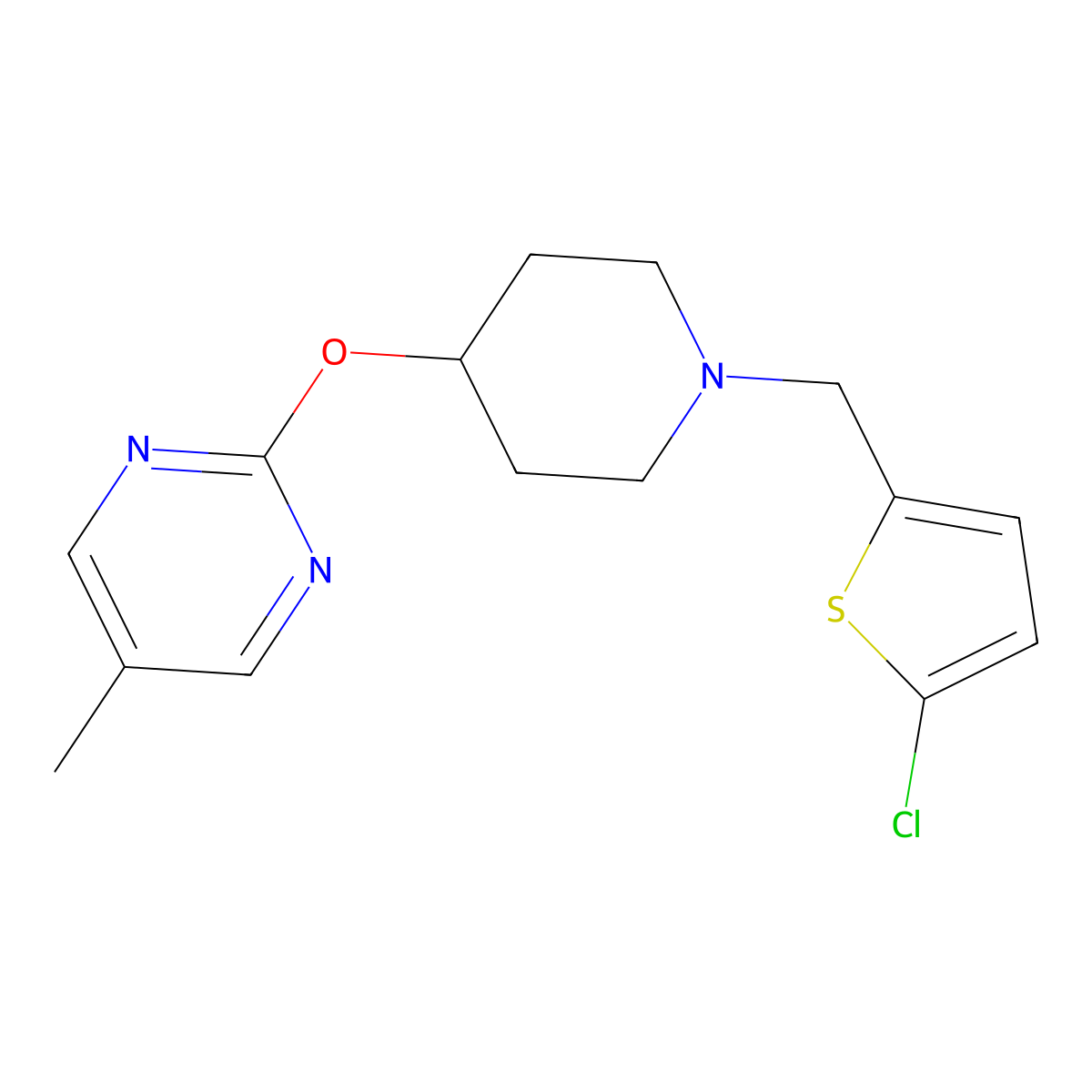 2-({1-[(5-Chlorothiophen-2-yl)methyl]piperidin-4-yl}oxy)-5-methylpyrimidine molecular structure, CAS 2415461-92-4