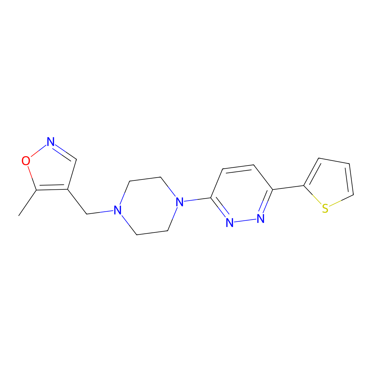 3-{4-[(5-Methyl-1,2-oxazol-4-yl)methyl]piperazin-1-yl}-6-(thiophen-2-yl)pyridazine molecular structure, CAS 2415461-94-6