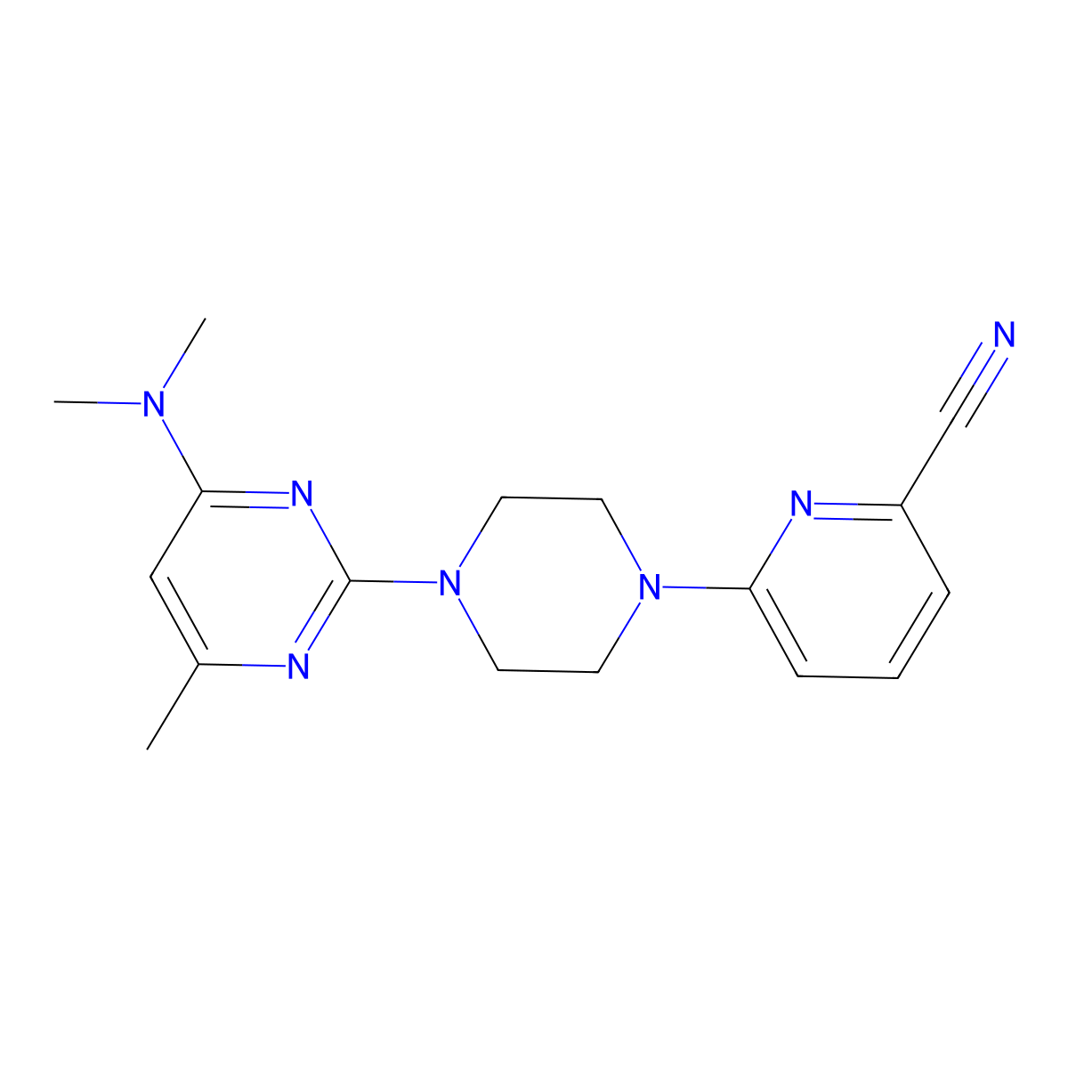 6-{4-[4-(Dimethylamino)-6-methylpyrimidin-2-yl]piperazin-1-yl}pyridine-2-carbonitrile molecular structure, CAS 2415461-98-0