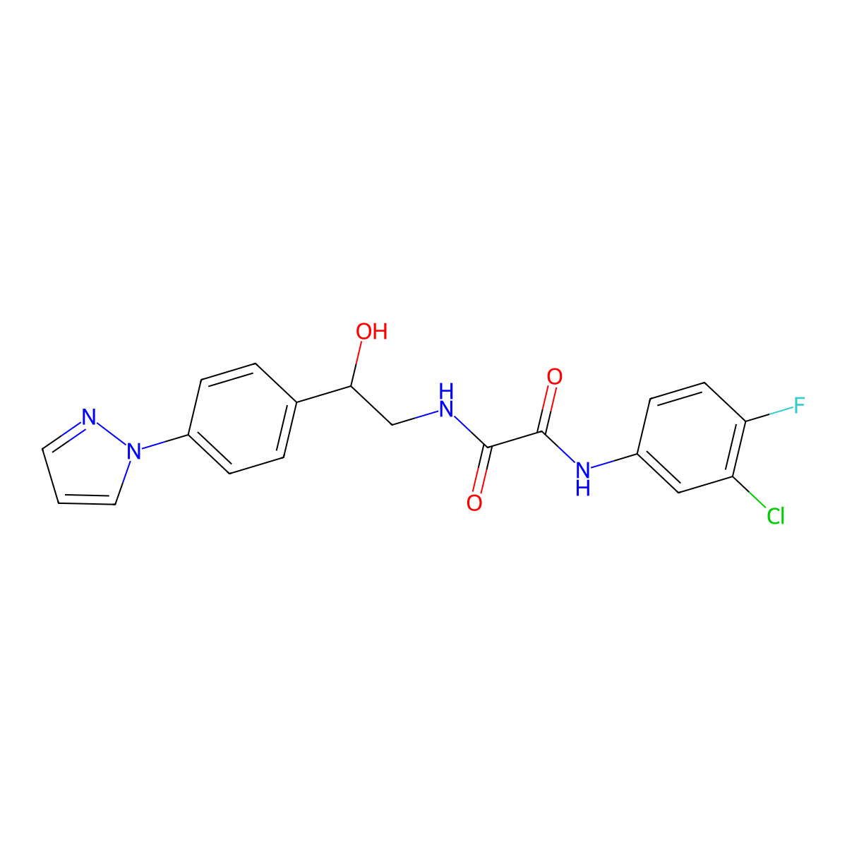 N-(3-chloro-4-fluorophenyl)-N'-{2-hydroxy-2-[4-(1H-pyrazol-1-yl)phenyl]ethyl}ethanediamide molecular structure, CAS 2415462-03-0
